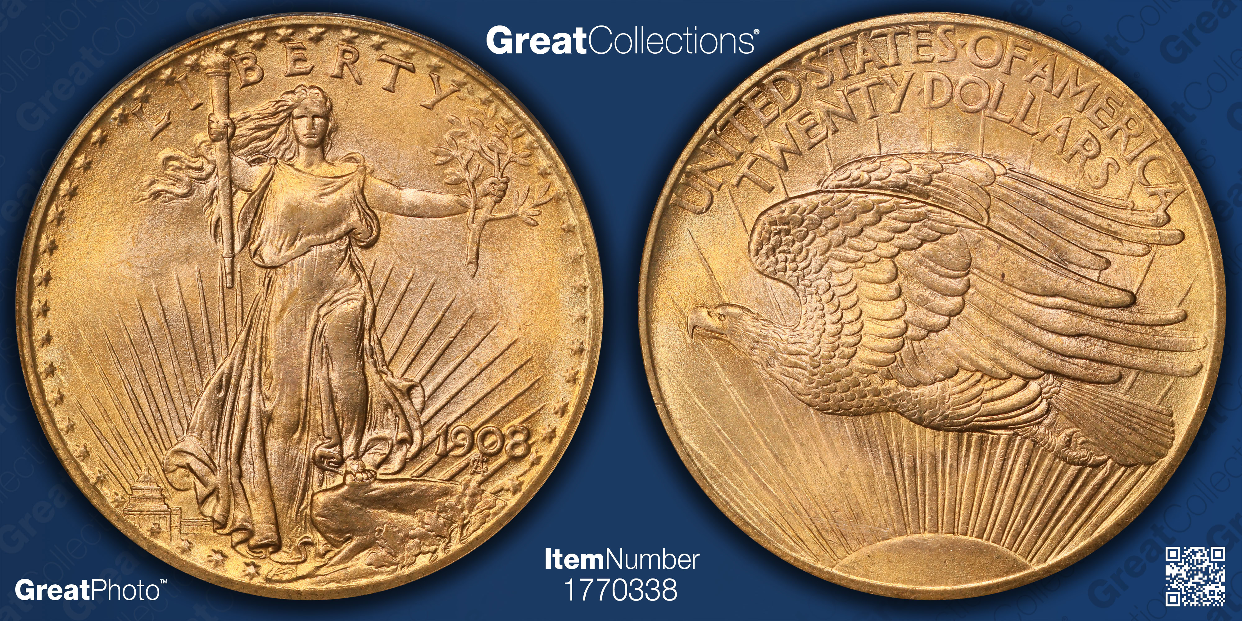 1908 Saint-Gaudens Gold Double Eagle No Motto Wells Fargo Nevada