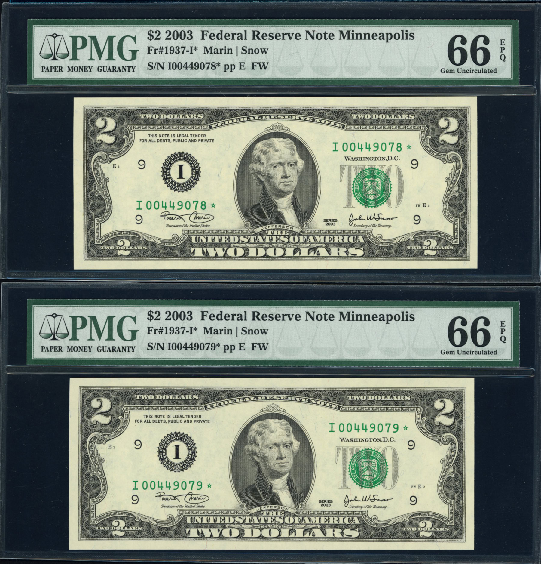 Fr. 1937-I* (I* Block) 2003 $2 Minneapolis Federal Reserve Star Notes ...
