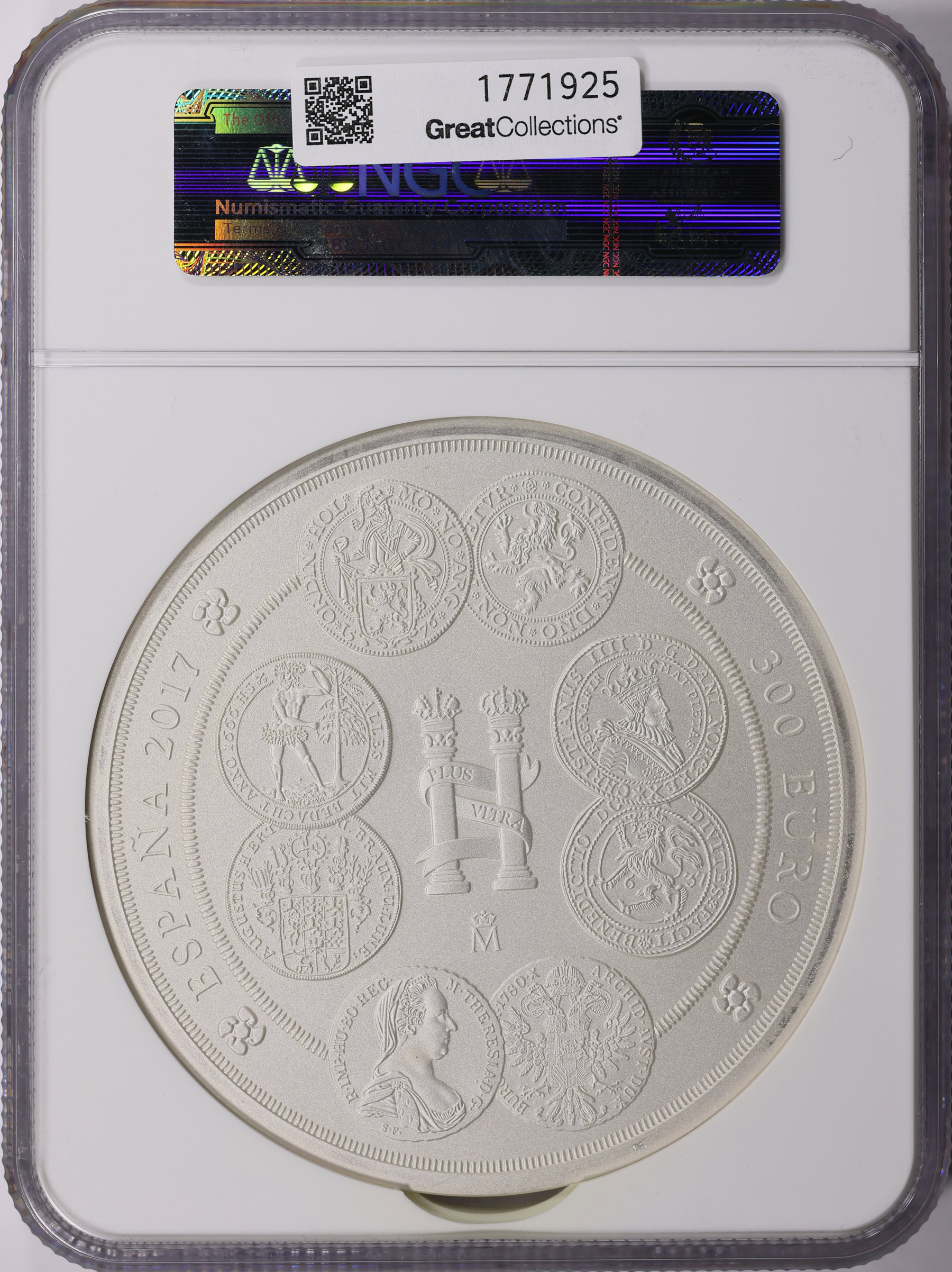 Spain 2017-M Silver 300 Euros History of the Dollar Kilo First Releases NGC  Proof-69 (ASW = 32.1186 oz.) | NGC Cert #4562964-023 | GreatCollections  Coin Auctions Item #1771925