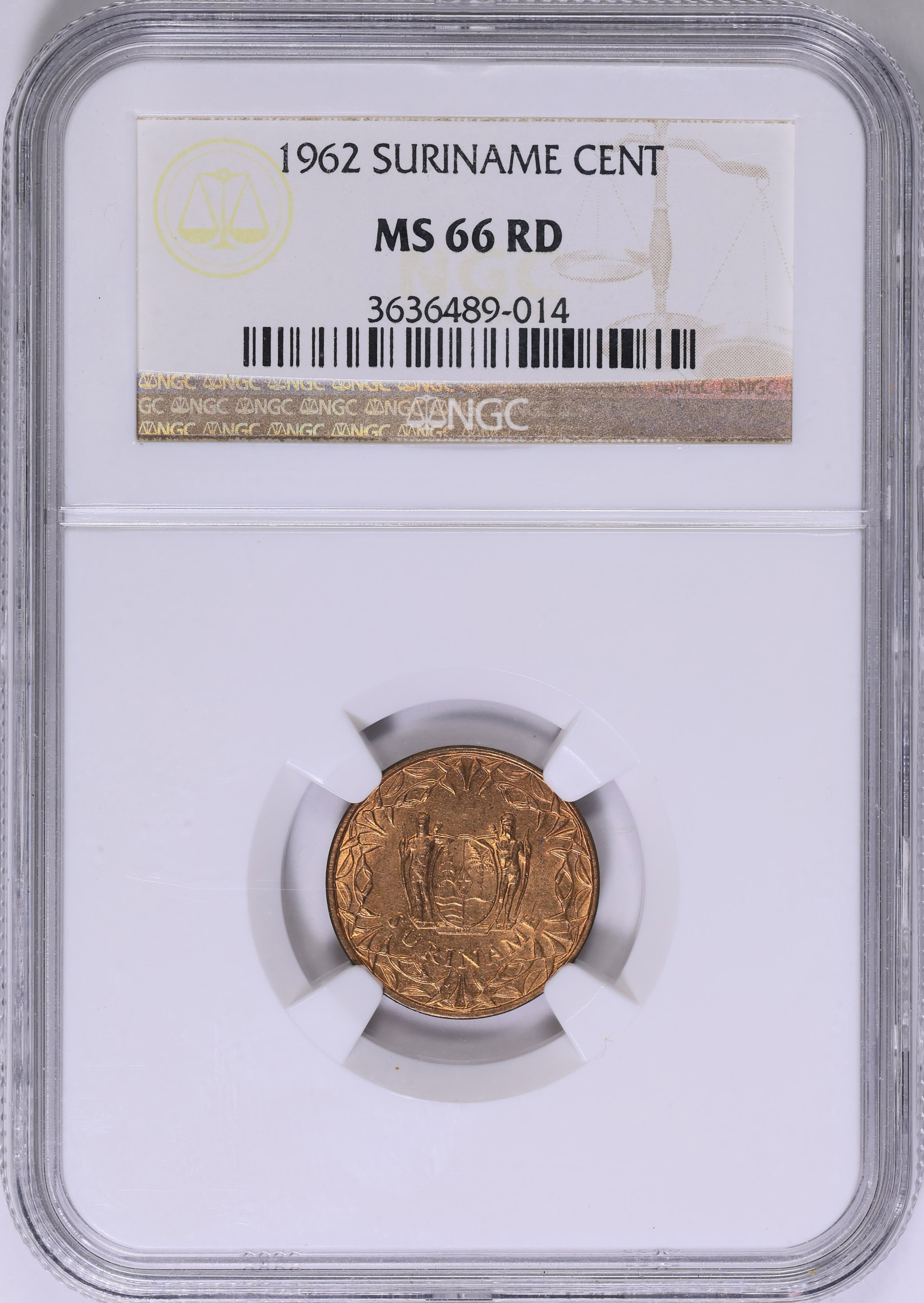 Suriname 1962 Cent Fish Privy KM-11 NGC MS-66 RD (Item 1772052
