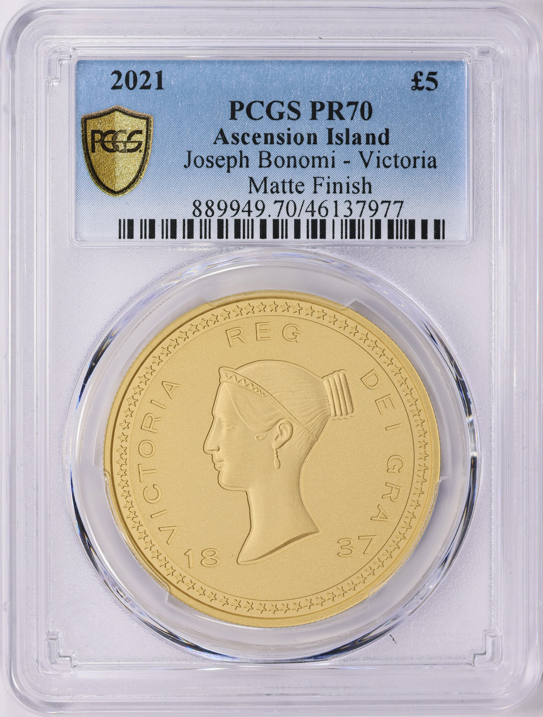 Ascension Island 2021 Gold 5 Pounds Joseph Bonomi - Victoria Matte