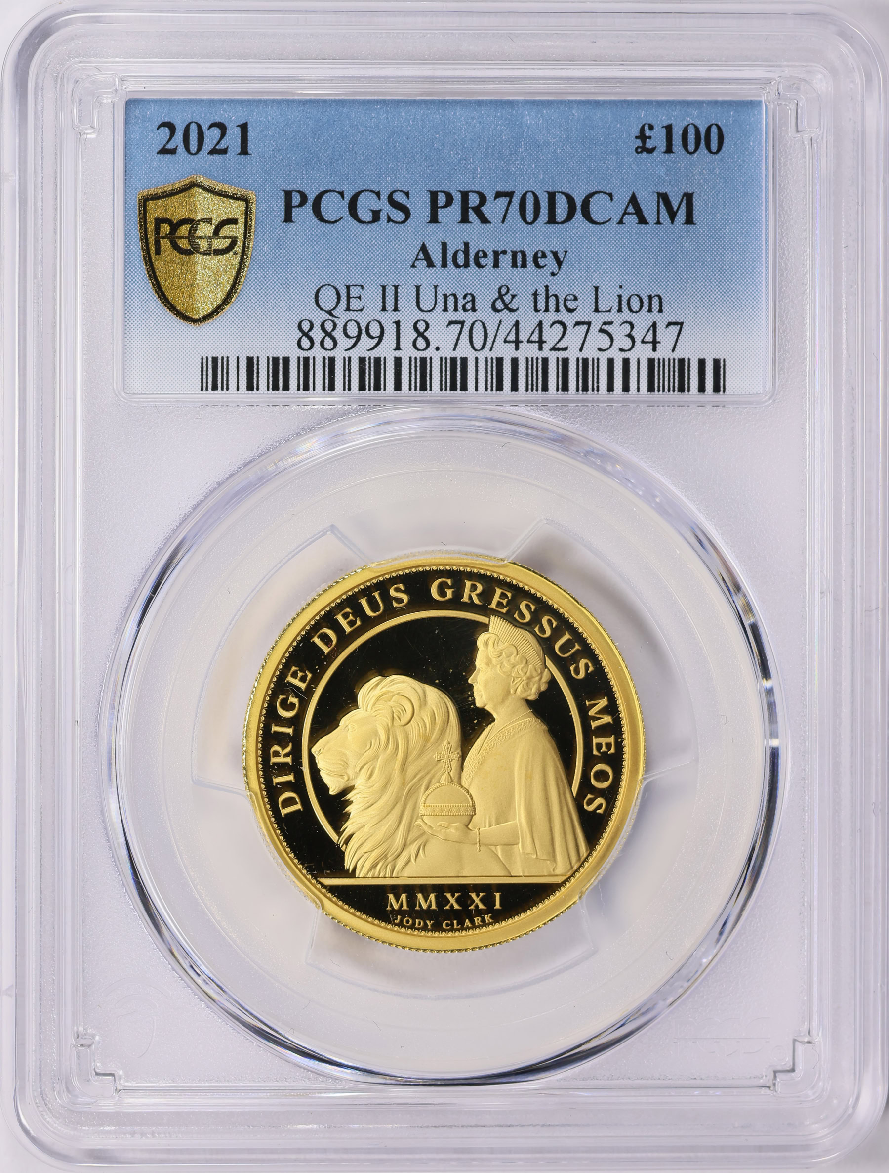 Alderney 2021 Gold 100 Pounds QE II Una & the Lion PCGS Proof-70 DCAM ...