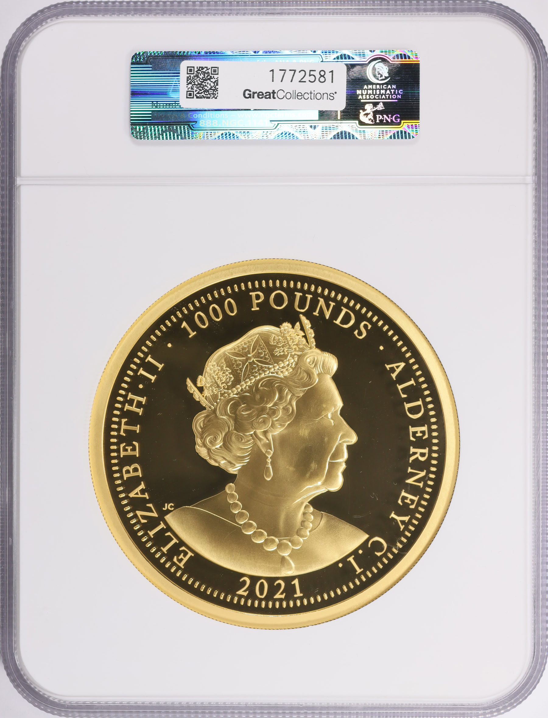 Great Britain 2021 Gold Kilo 1000 Pounds Alderney - QE II Una