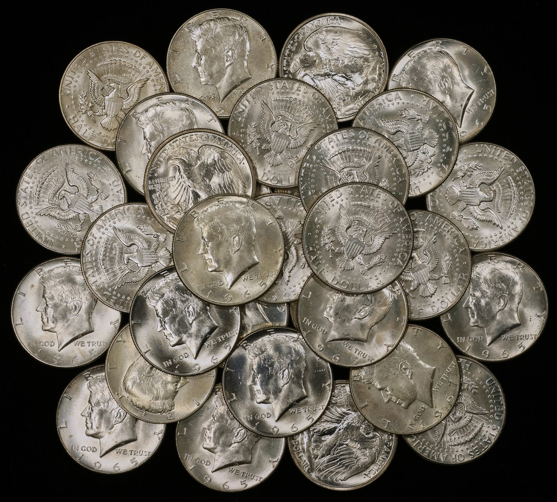 Coin Back c.1944 Walking Liberty and Kennedy Half Dollar BU Selection (30 Coins ...