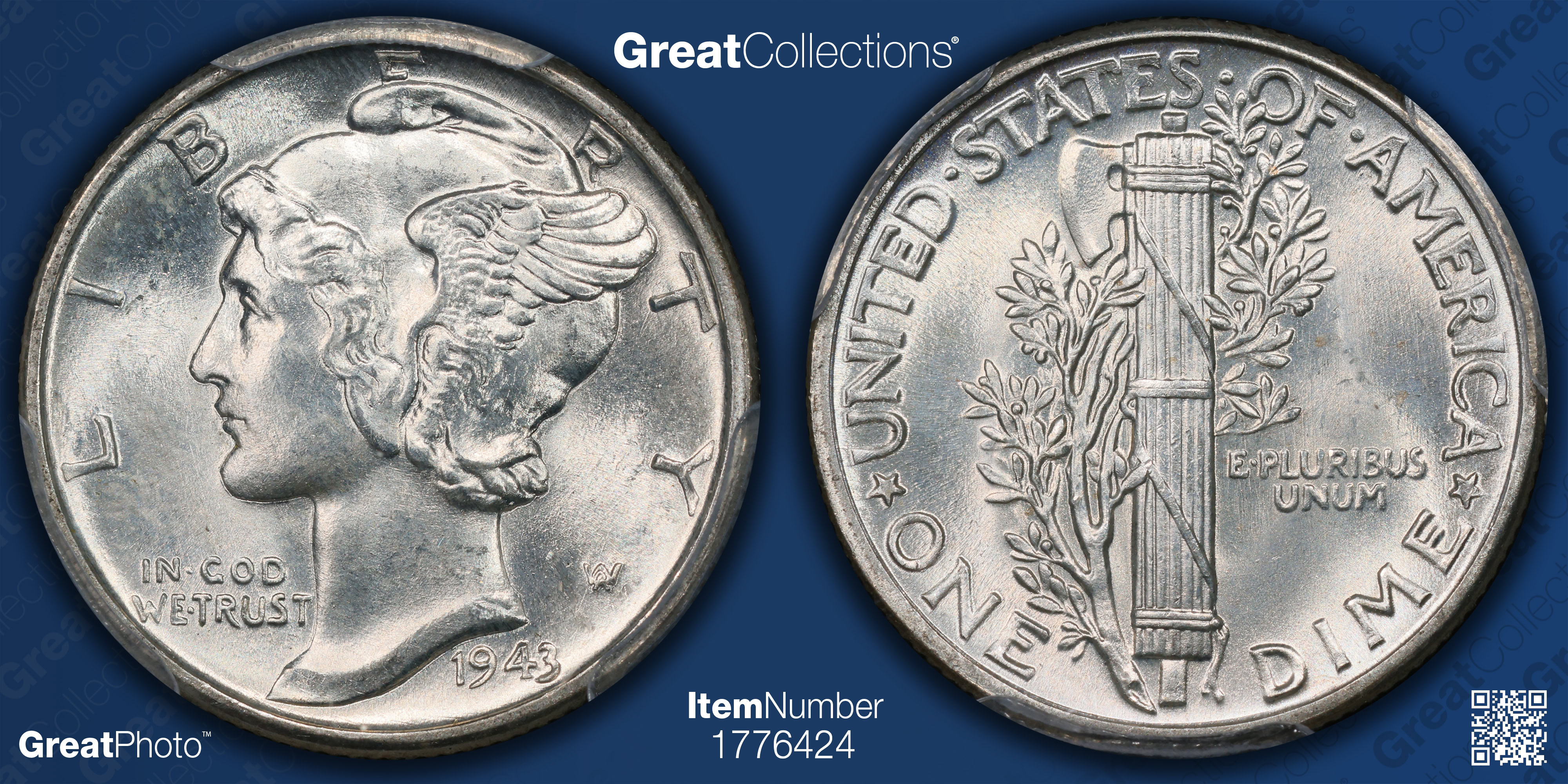 1943 Mercury Dime Pcgs Ms 66 Item 1776424 Greatcollections Coin 