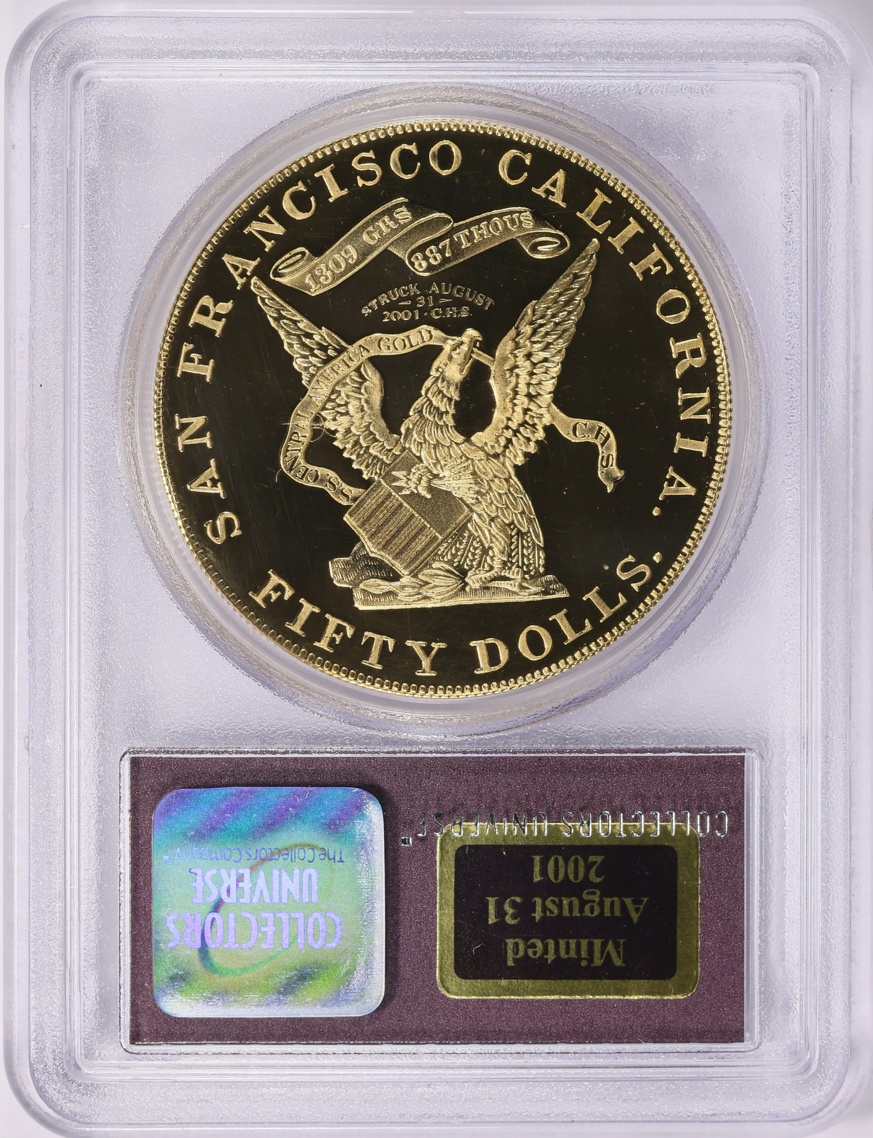 1855 Kellogg Gold $50 Commemorative Restrike Shipwreck S.S.