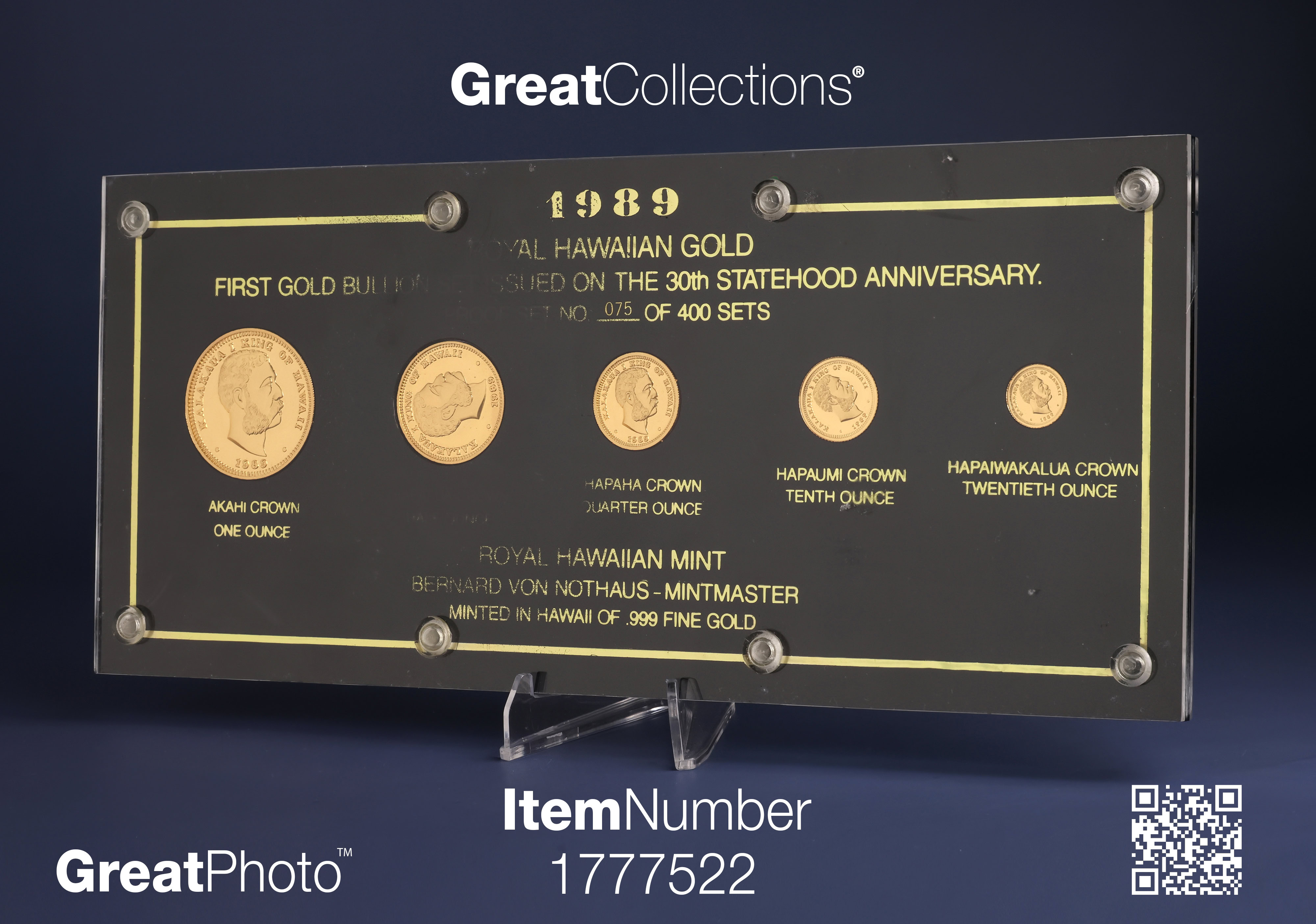 Hawaii 1989 Five Piece Hawaiian Gold Bullion 30th Statehood