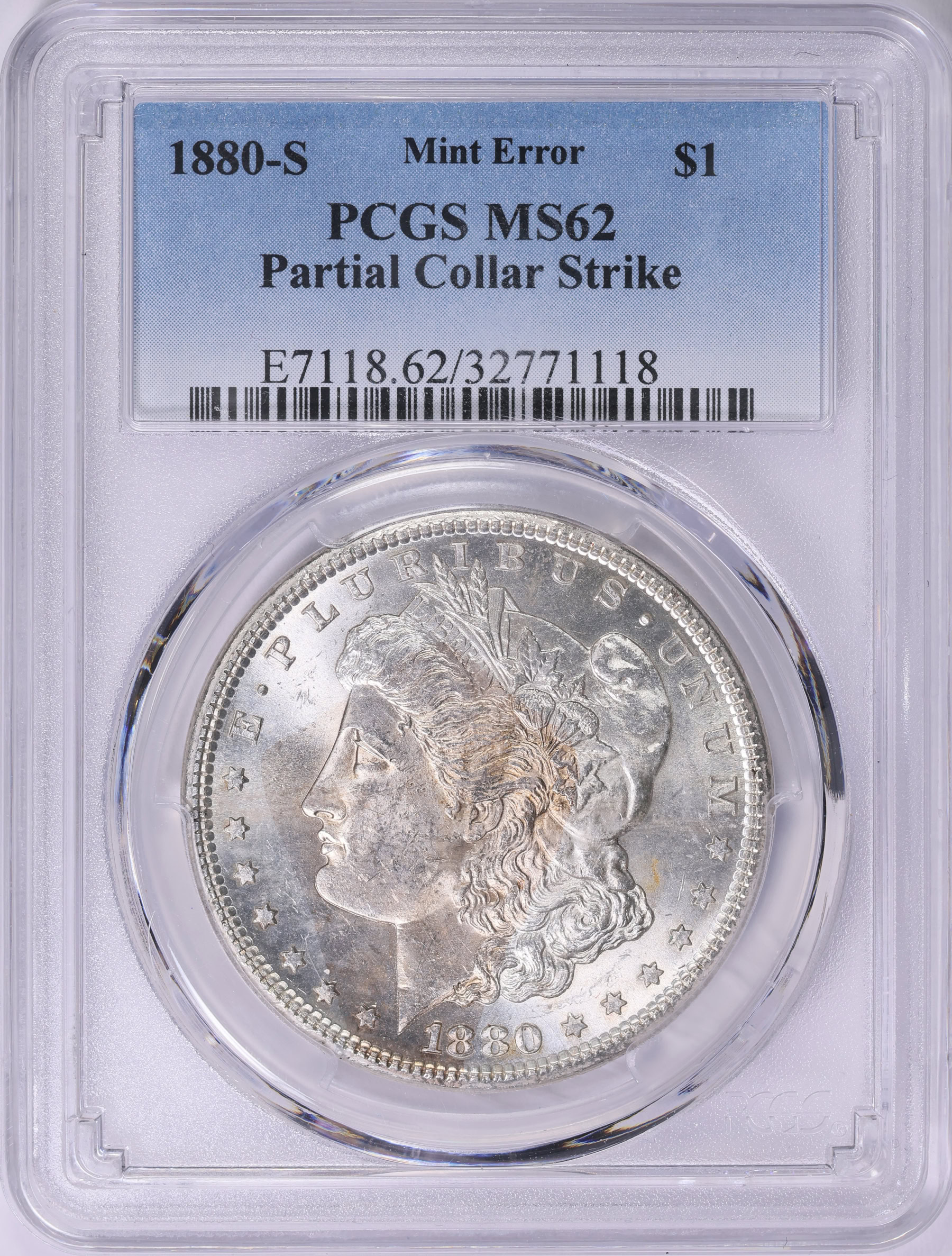Mint Error 1880-S Morgan Silver Dollar Partial Collar Strike PCGS