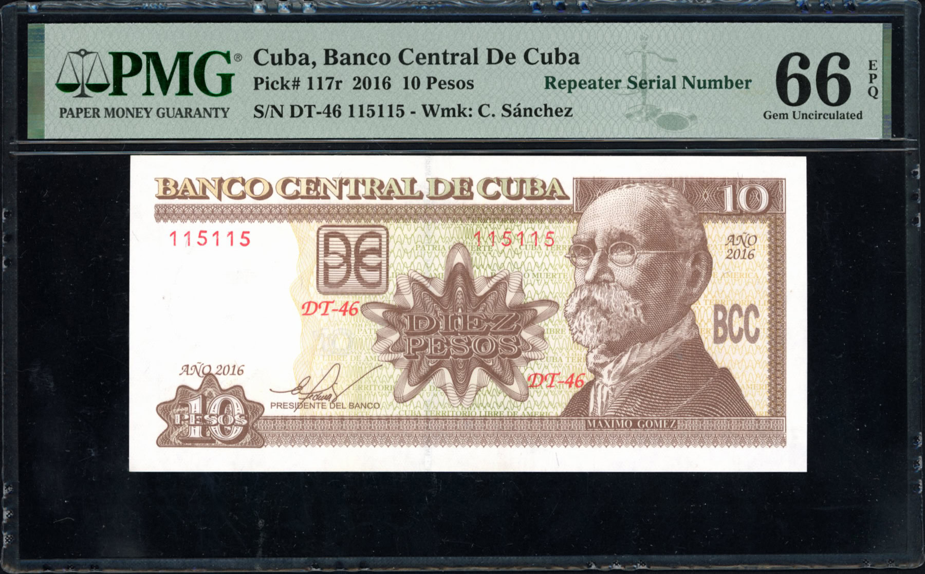 Cuba 2016 10 Pesos Banco Central de Cuba Note Repeater Serial Number ...