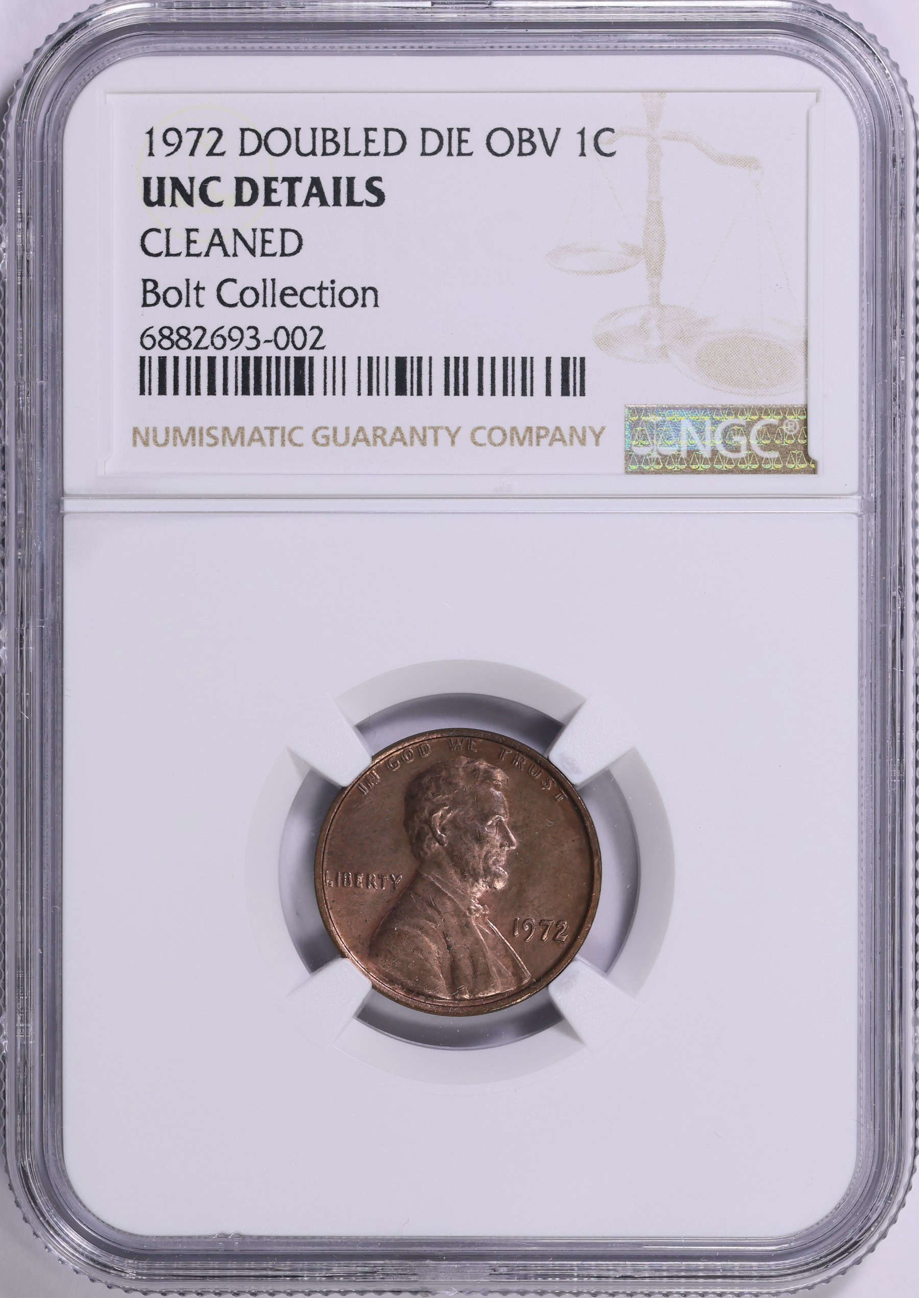 1972 Lincoln Cent Doubled Die Obverse NGC Unc Details (Bolt Collection ...