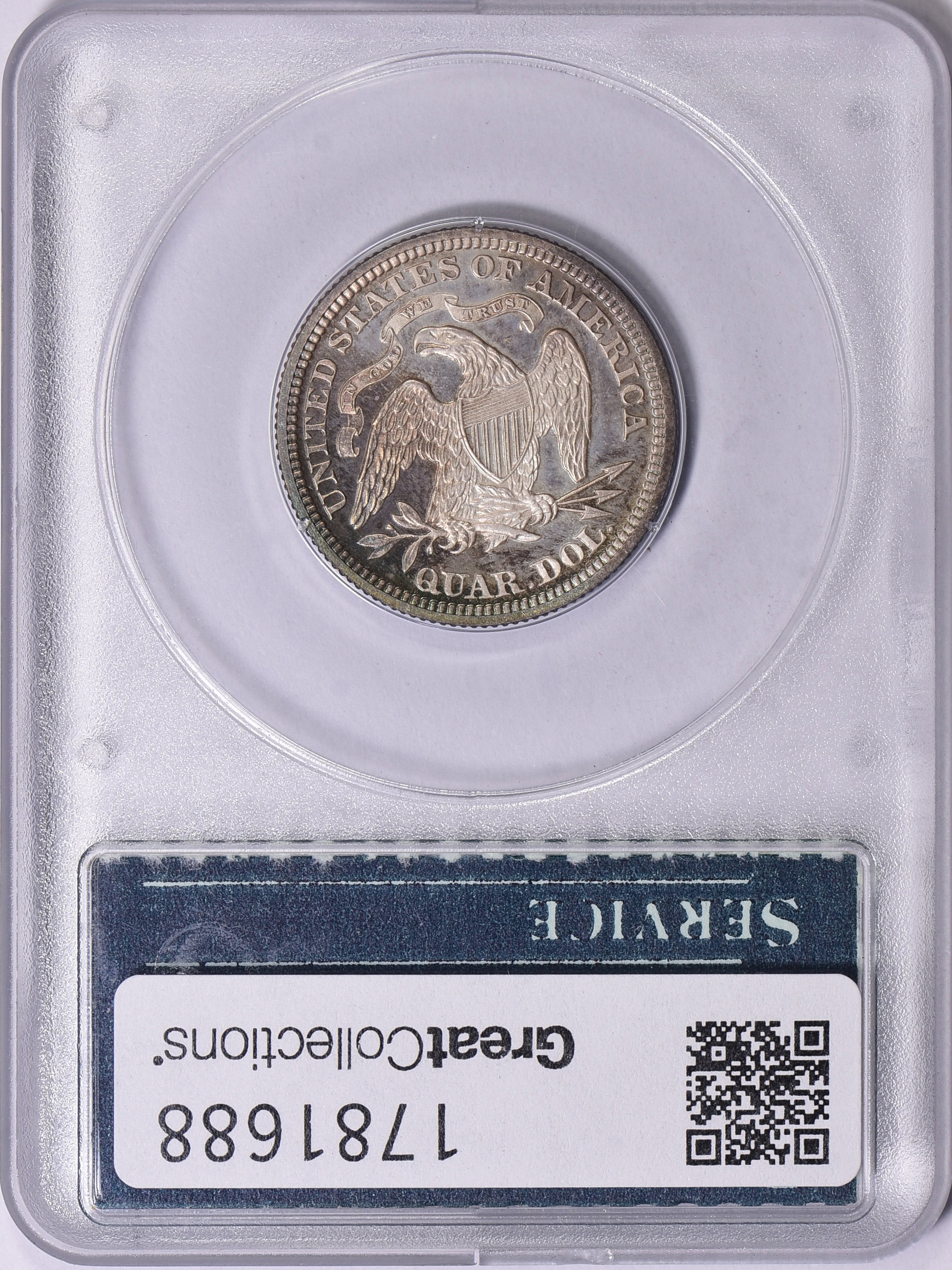 1874 Seated Liberty Quarter Arrows PCGS Proof-65 OGH (1st Gen) (Toned ...