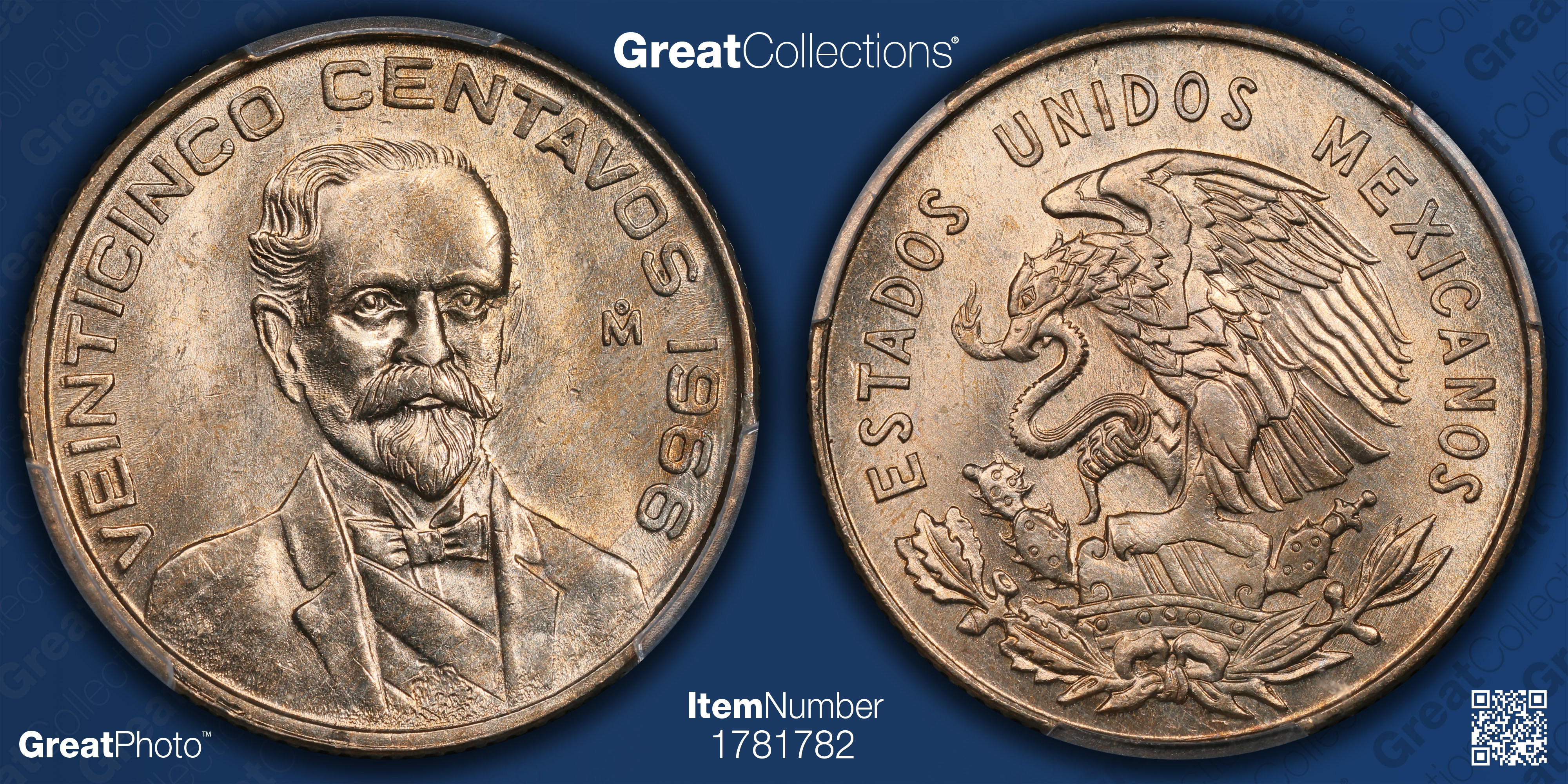 Mexico 1966-Mo 25 Centavos Open Beak KM-444 PCGS MS-65 (Item