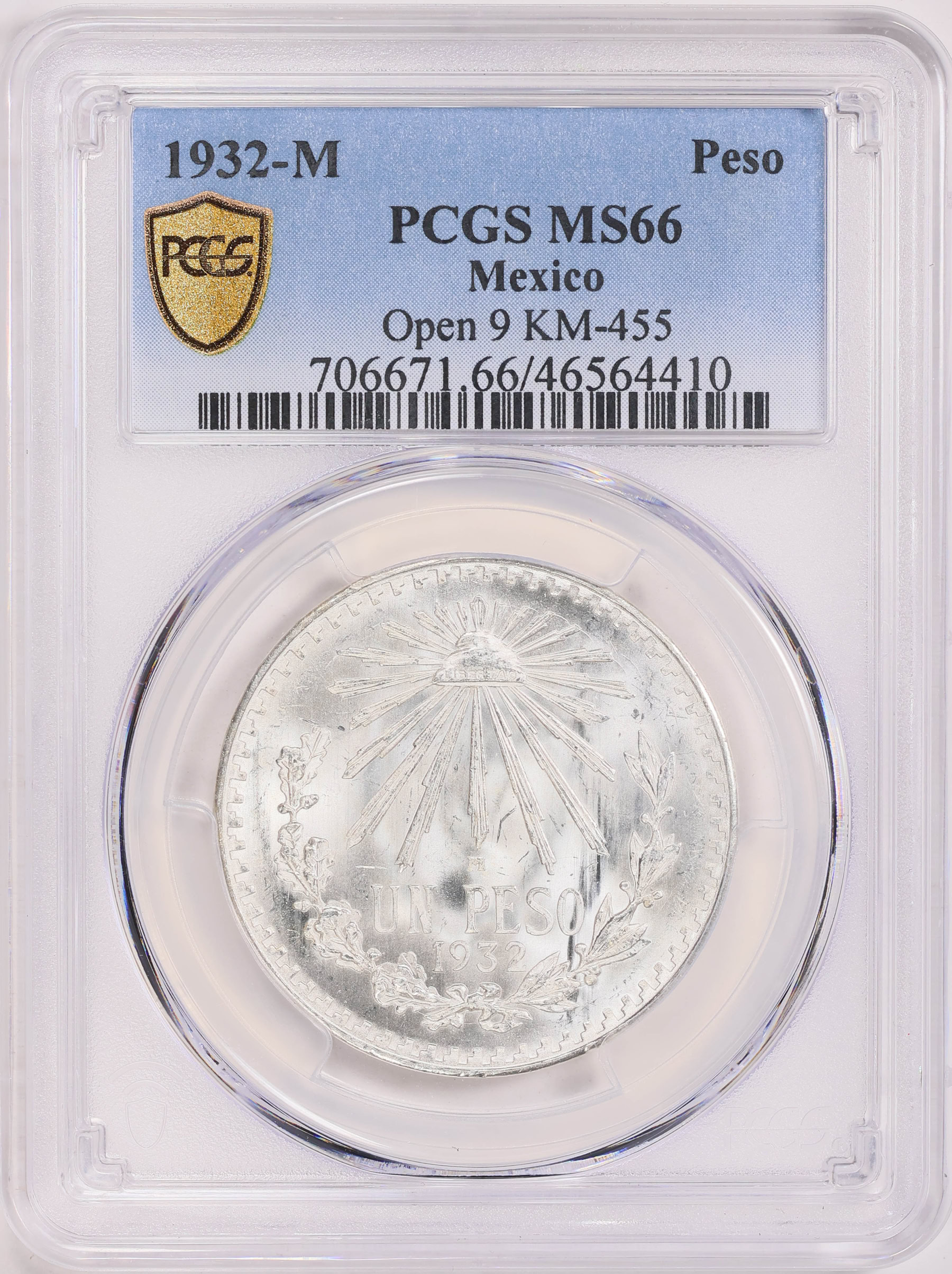 Mexico 1932-M Silver Peso Open 9 KM-455 PCGS MS-66 (Item 1781783