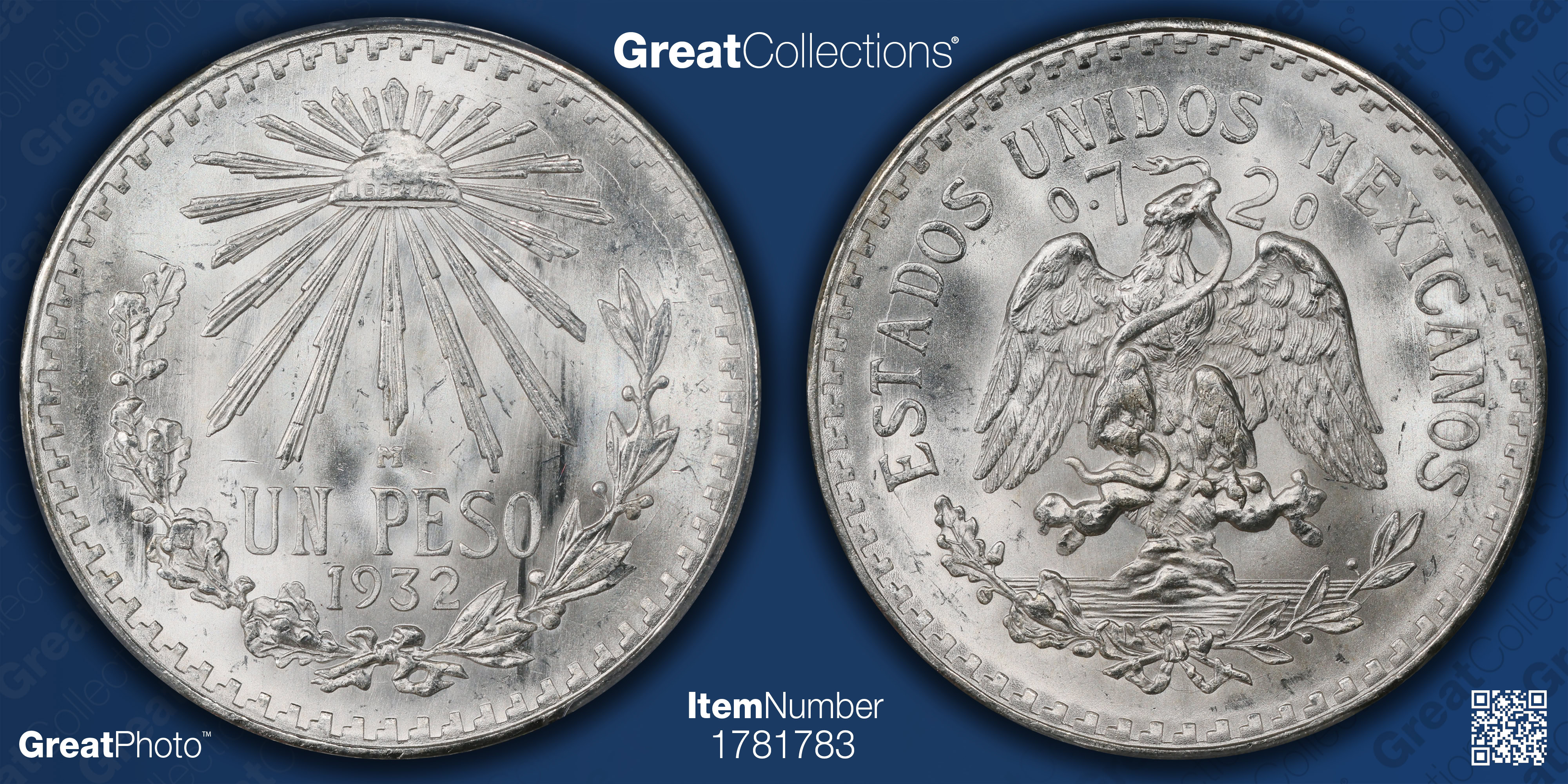 Mexico 1932-M Silver Peso Open 9 KM-455 PCGS MS-66 (Item 1781783