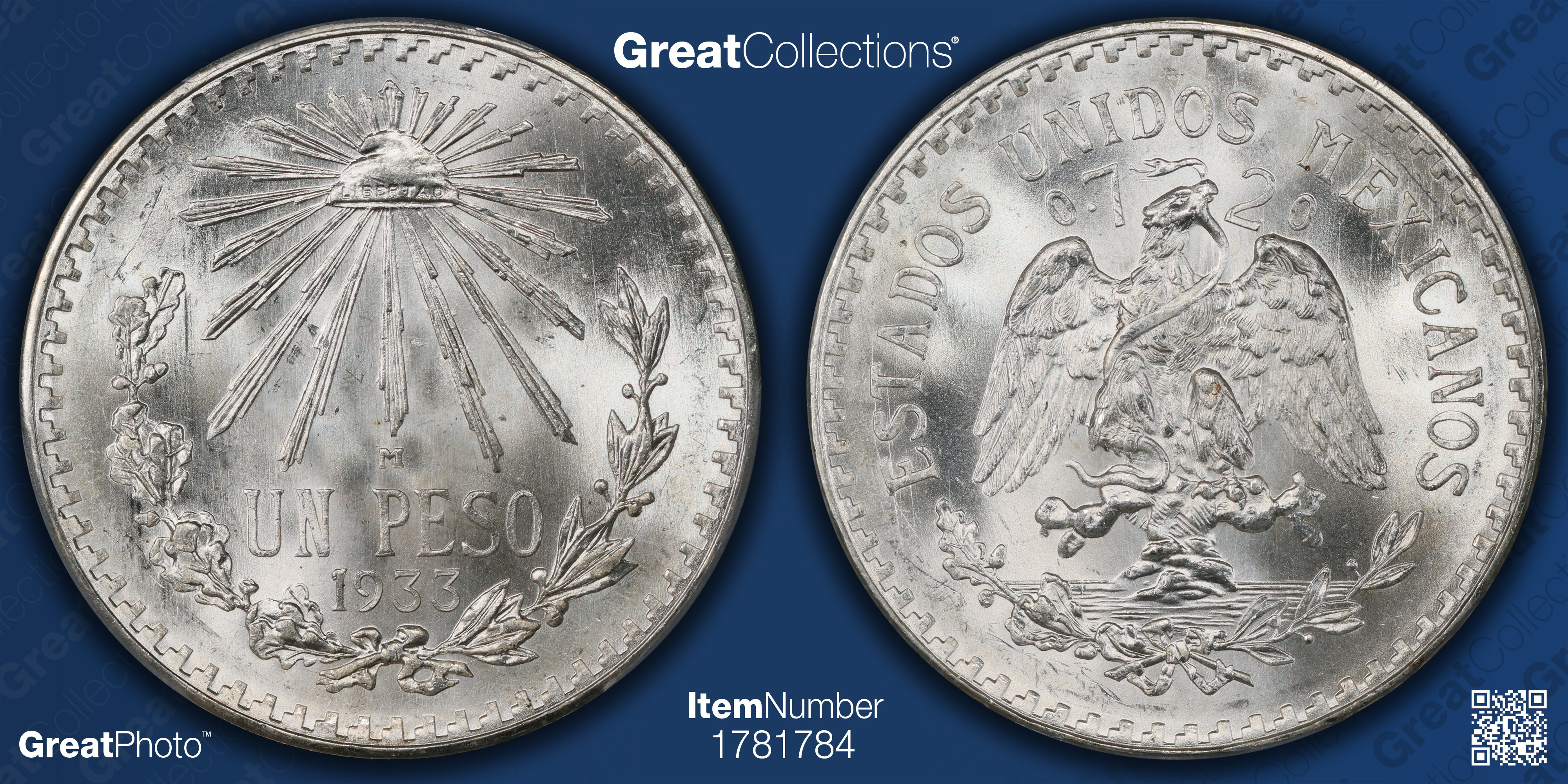 Mexico 1933-M Silver Peso KM-455 PCGS MS-66 (Item 1781784 ...