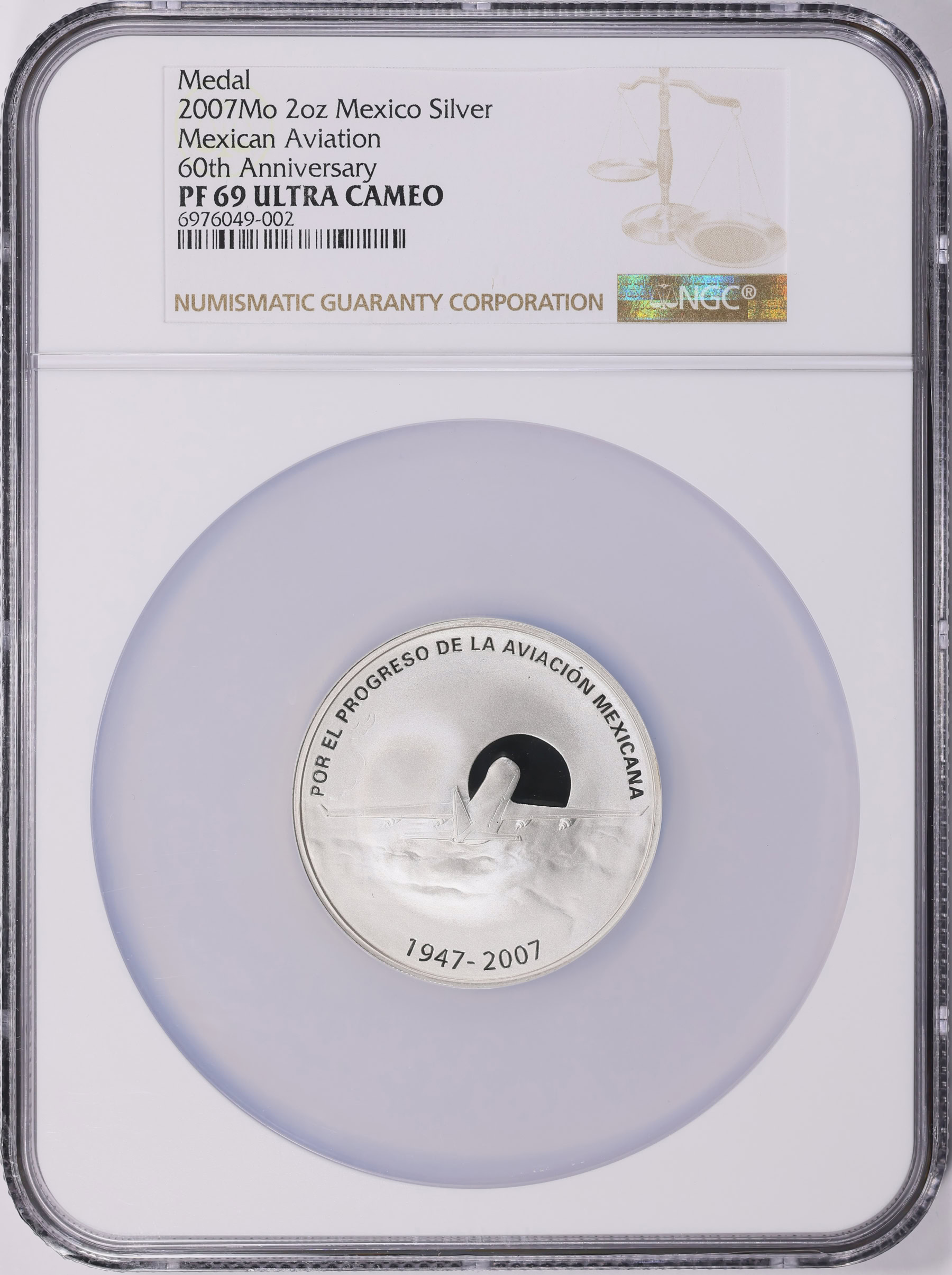 Mexico 2007-Mo Silver 2oz Mexican Aviation 60th Anniversary Medal