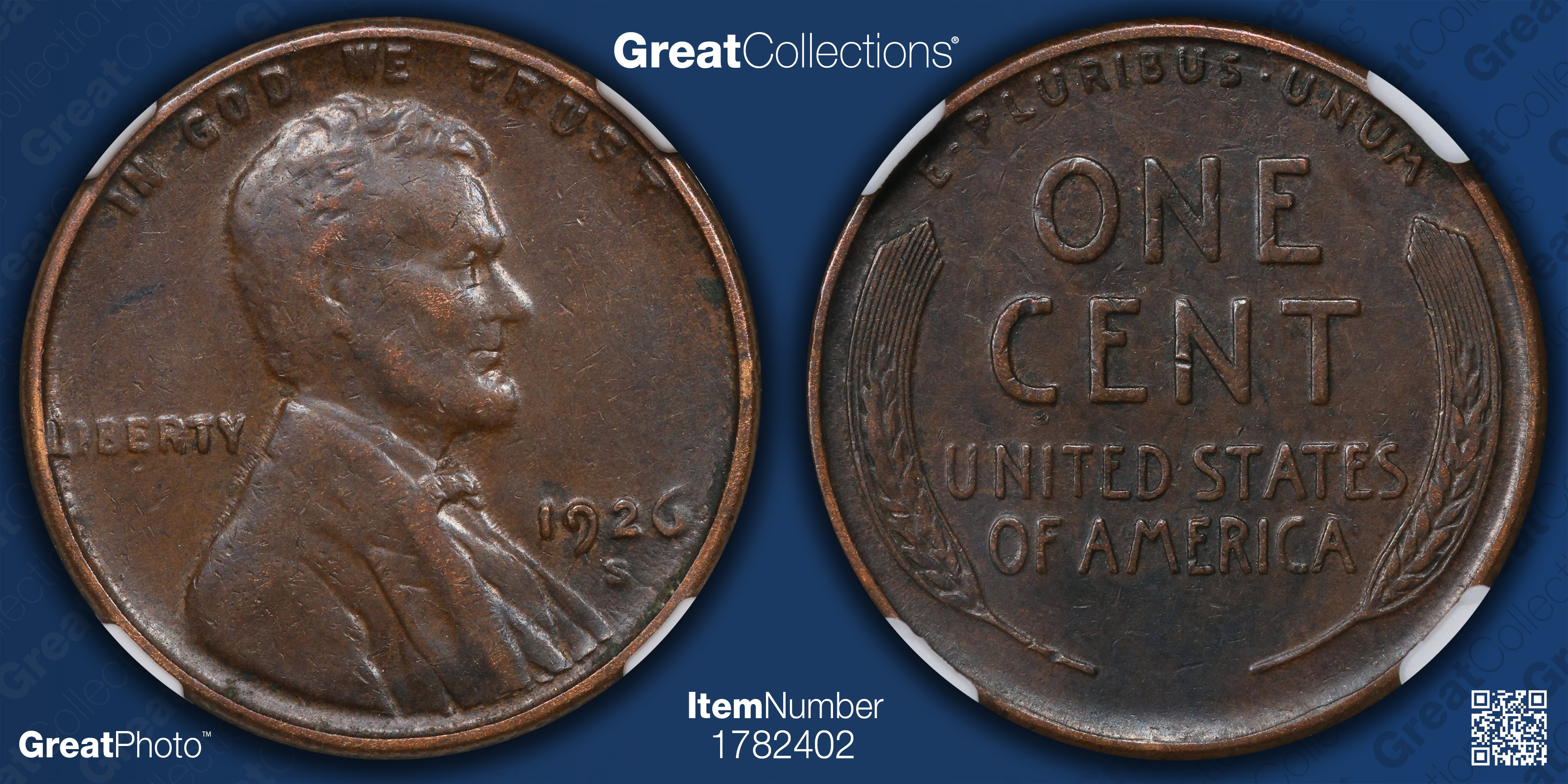 1926-S Lincoln Cent NGC XF-45 BN (Item 1782402) | GreatCollections Coin ...