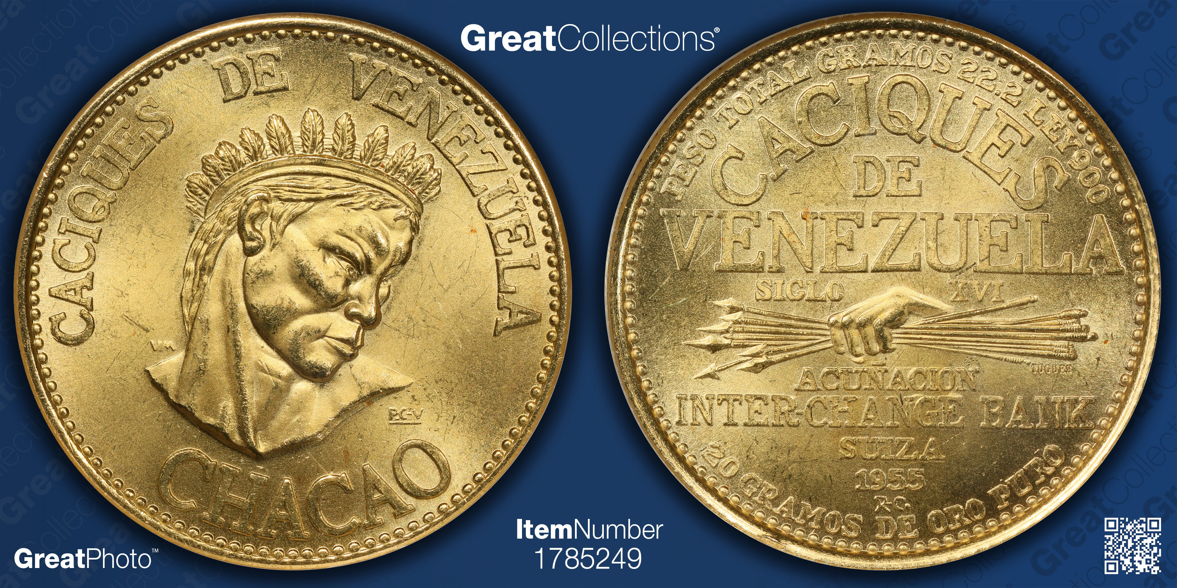 Venezuela 1955 Gold 60 Bolivares Chacao KM-XMB69 NGC MS-64 (AGW