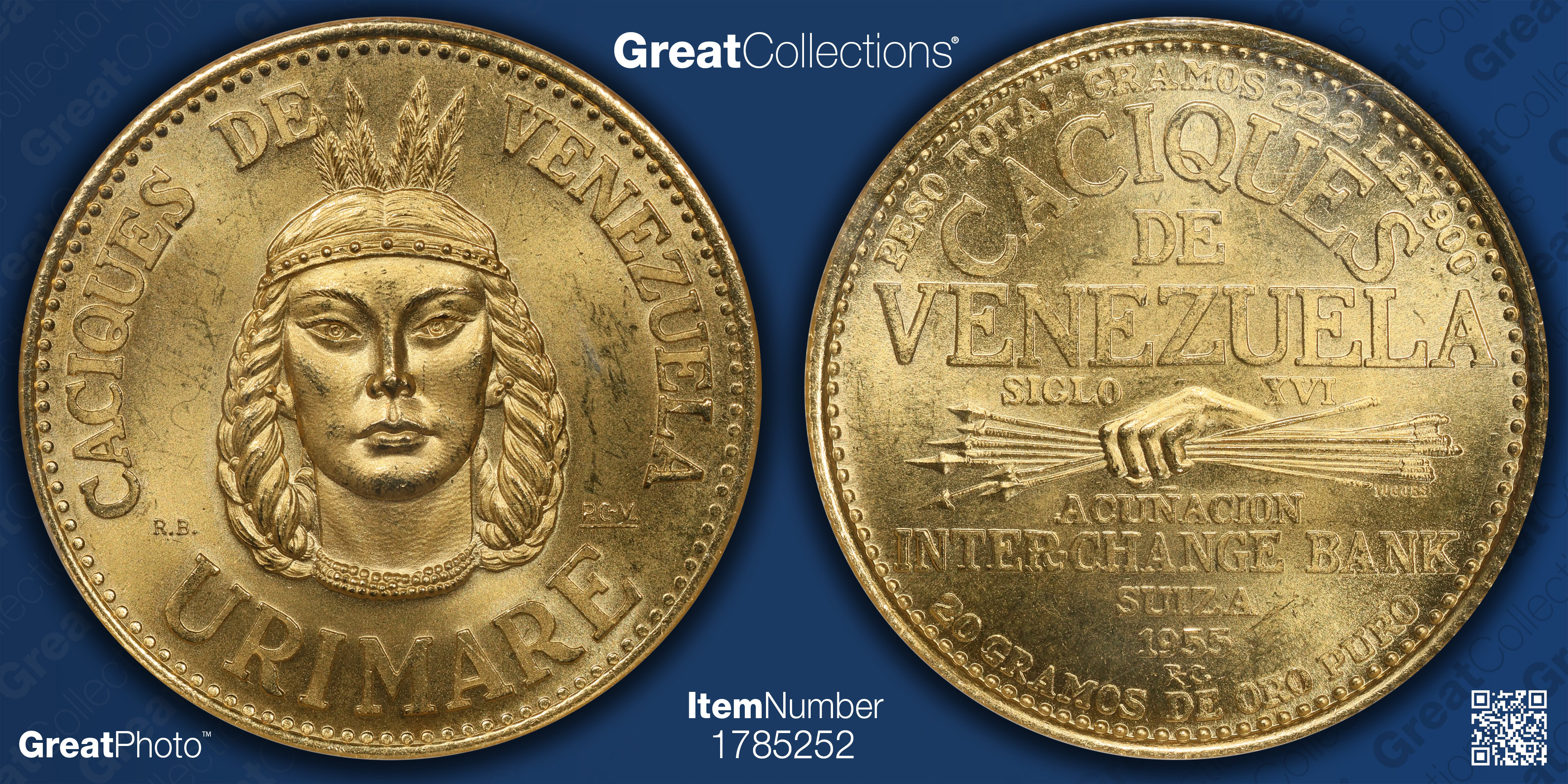 Venezuela 1955 Gold 60 Bolivares Urimare KM-XMB83 NGC MS-64 (AGW