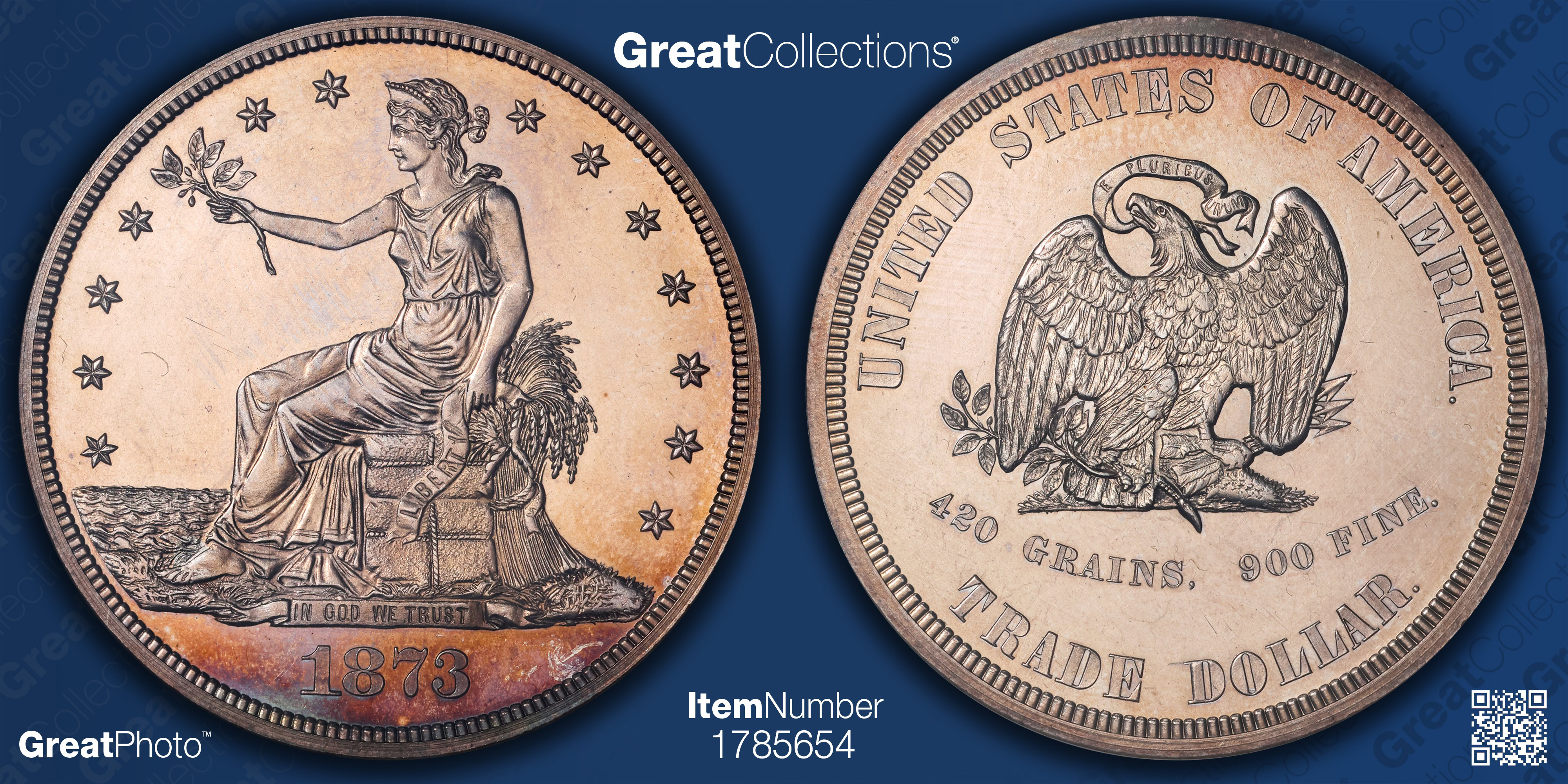 Pattern 1873 T$1 J-1322 NGC Proof-63 (Toned) (Item 1785654