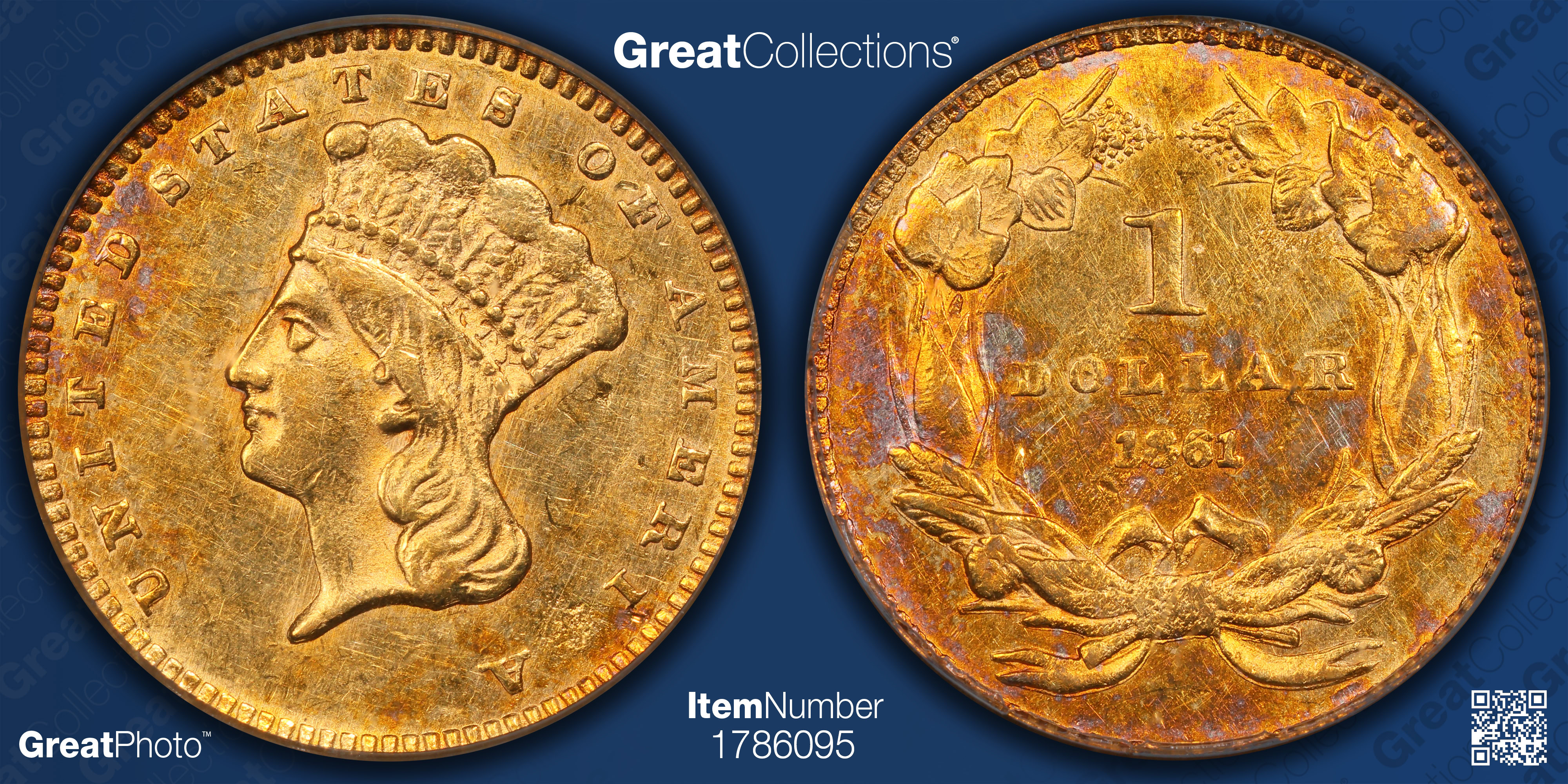 1861 Indian Princess Gold Dollar PCGS AU-55 OGH (Item 1786095 ...