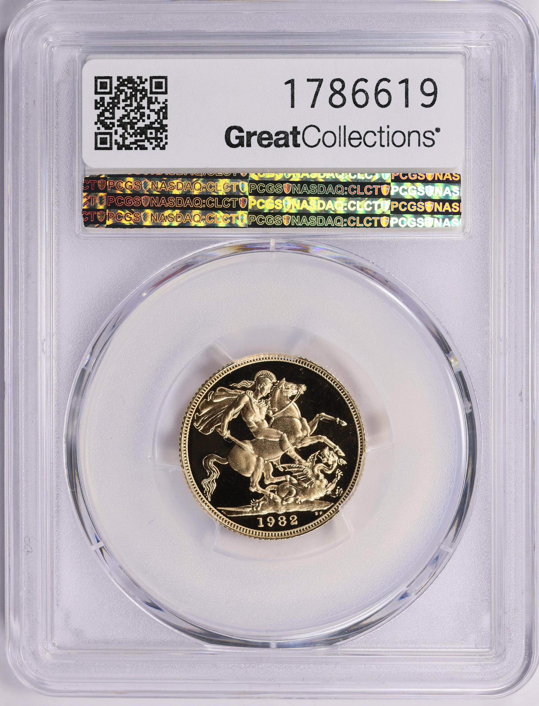 St. George Coin Back Great Britain 1982 Gold Sovereign St. George KM-919 PCGS Proof-69 DCAM ...