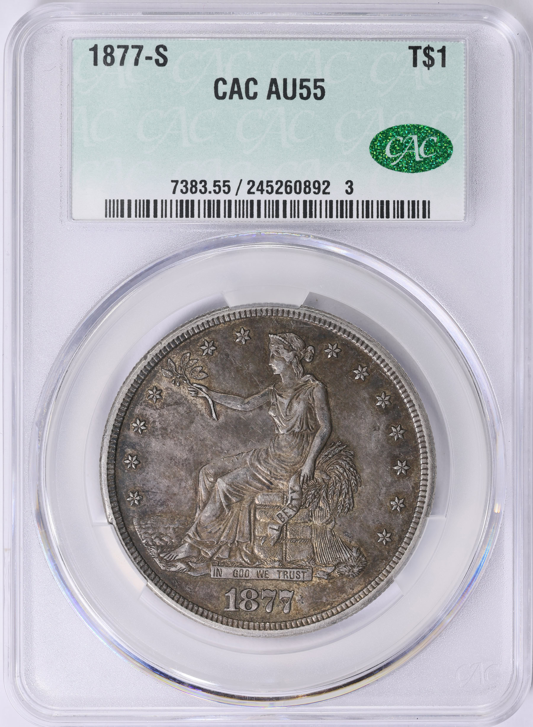 1877-S Trade Silver Dollar CACG AU-55 (Item 1787302) | GreatCollections ...
