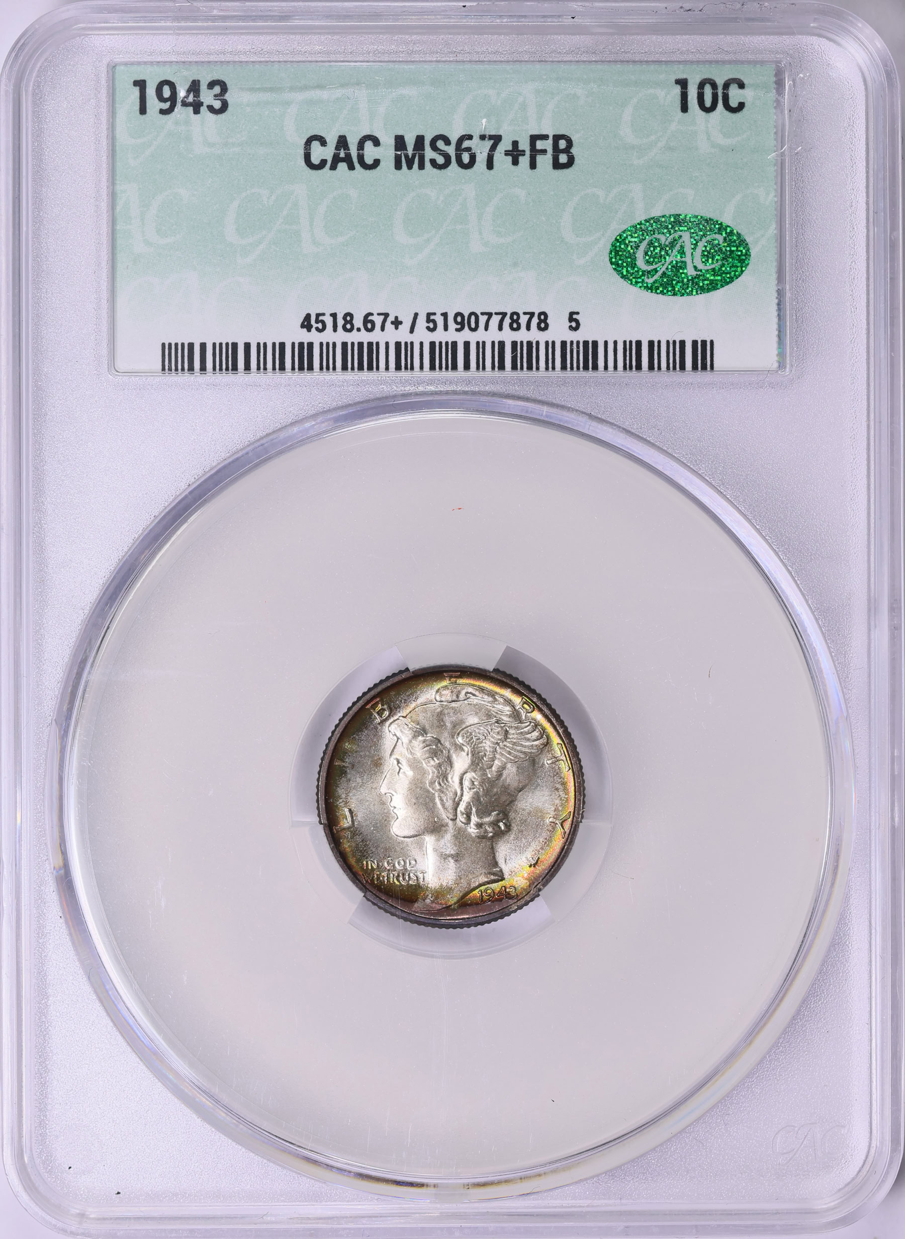 1943 Mercury Dime CACG MS-67+ FB (Toned) (Item 1787729 ...