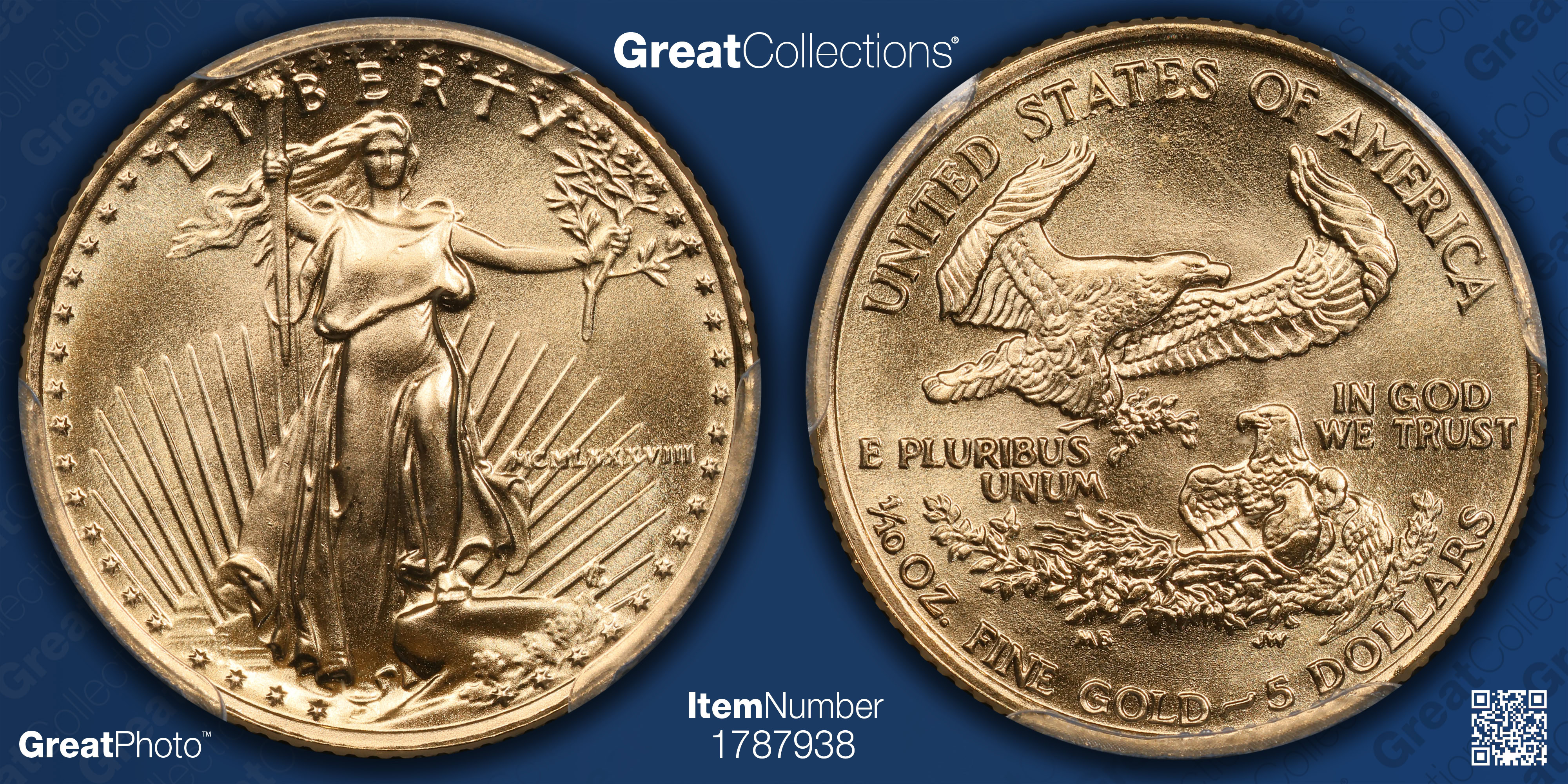 1988 $5 Tenth-Ounce Gold American Eagle PCGS MS-70 (Item 1787938