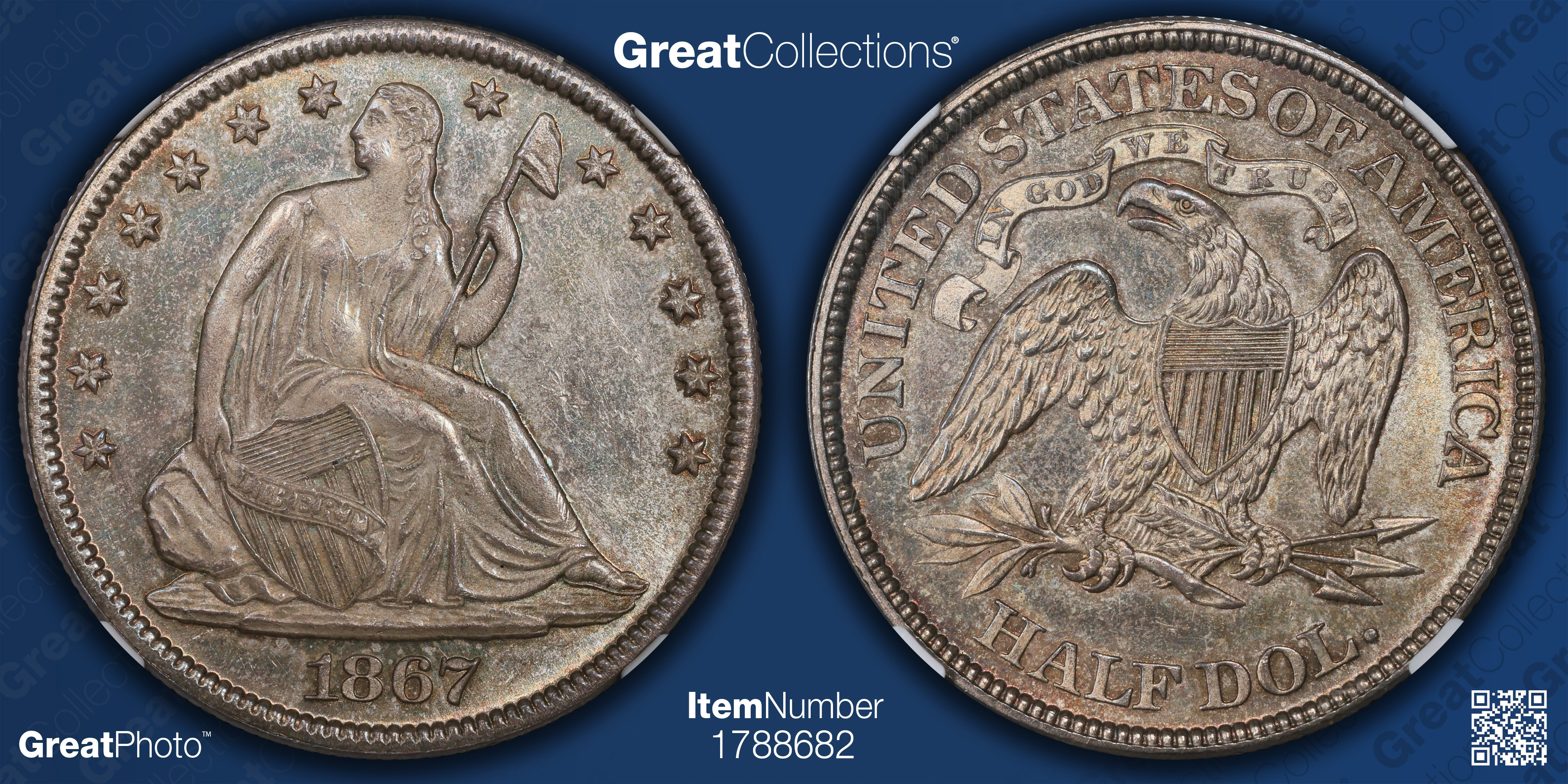 1867 Seated Liberty Half Dollar NGC MS-64 (Item 1788682