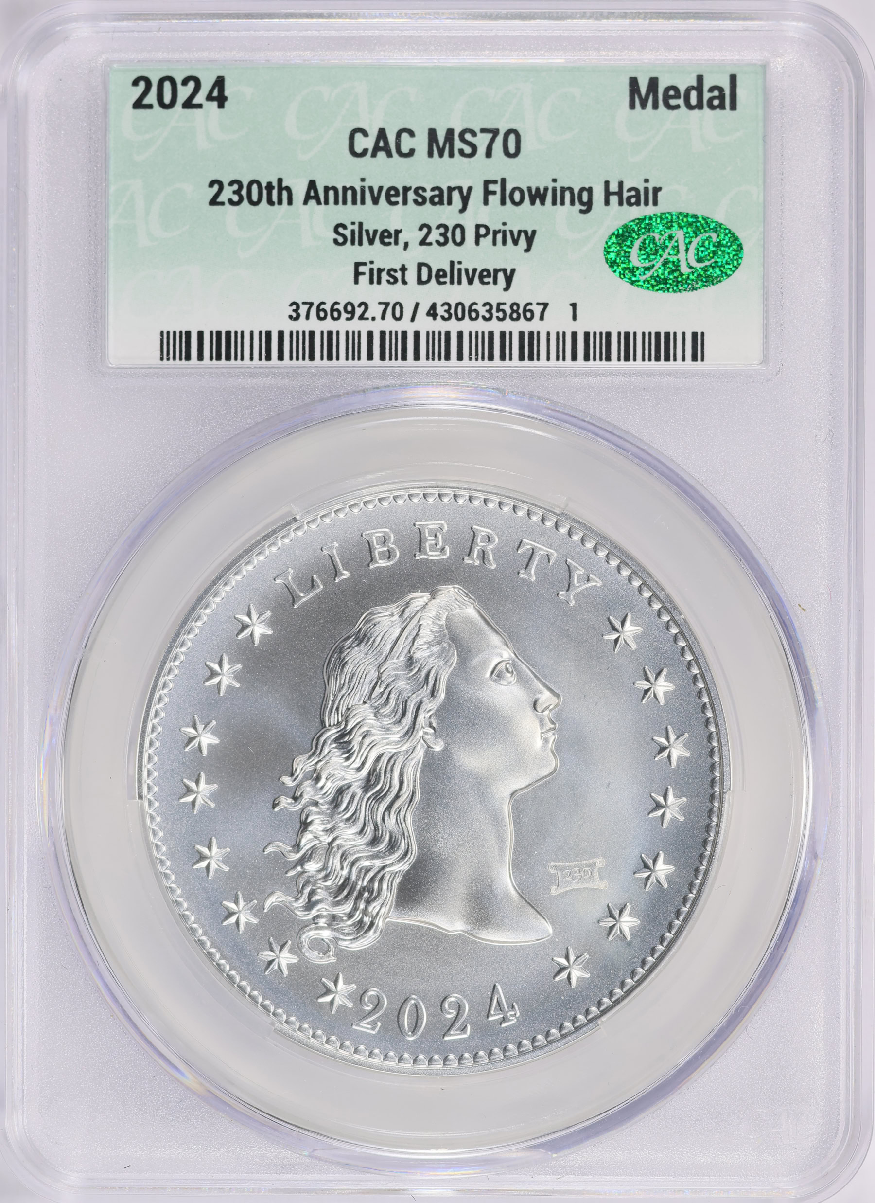 2024 U.S. Mint Medal Flowing Hair Silver w/ 230 Privy 230th Anniversary
