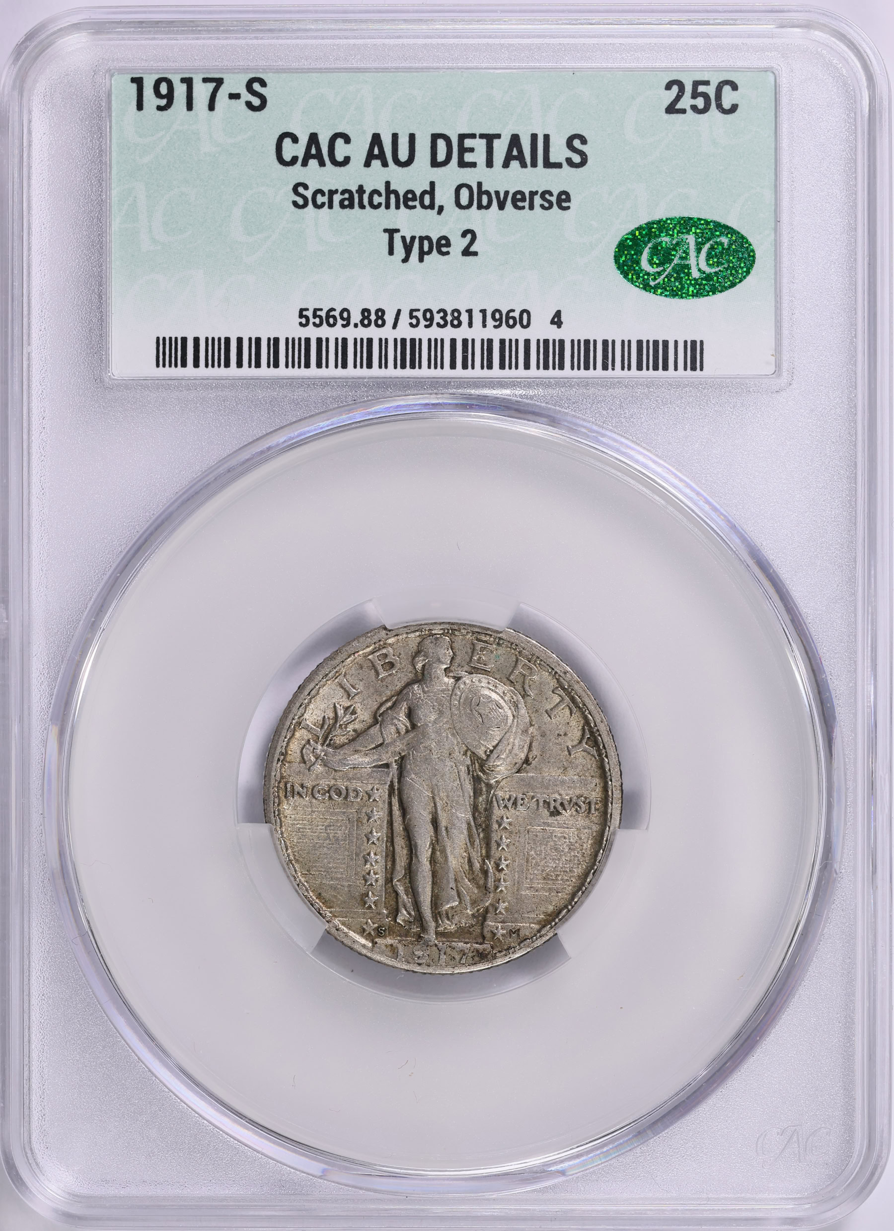 1917-S Standing Liberty Quarter Type 2 CACG AU Details (Item 1790562
