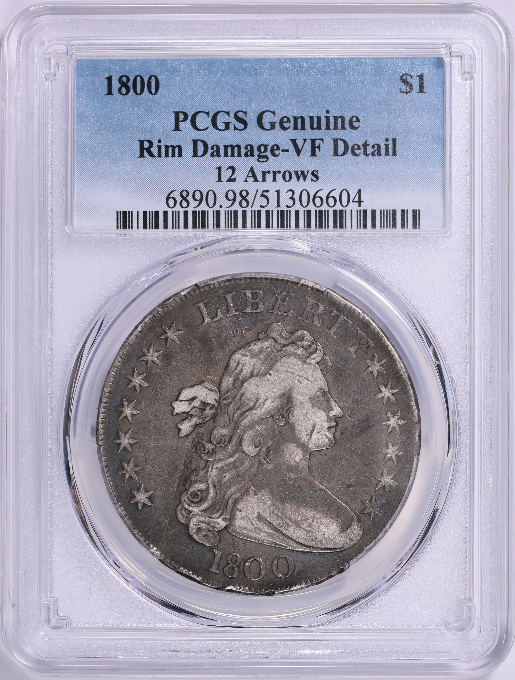 1800 Draped Bust Silver Dollar 12 Arrows PCGS Genuine VF Details