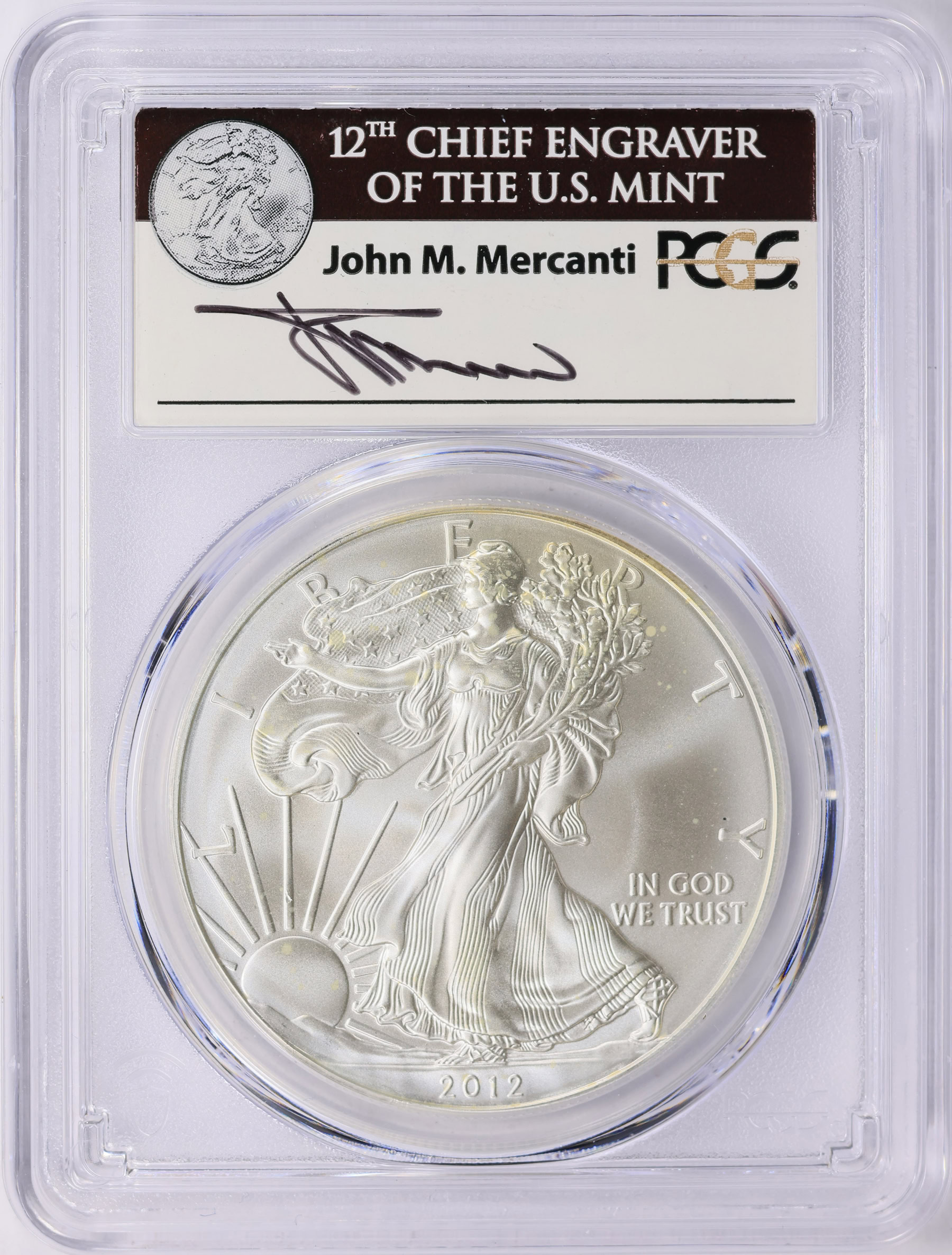2012 $1 Silver Eagle First Strike PCGS MS-69 (Mercanti Signed Label ...