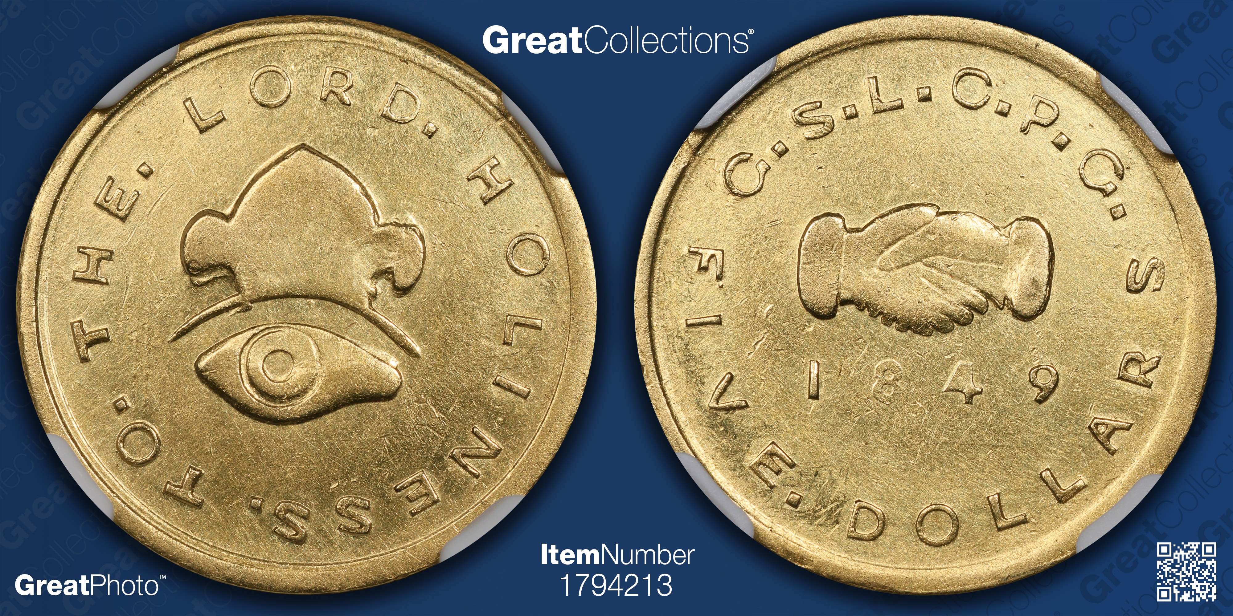 1849 Mormon Gold (Utah) $5 Mormon NGC AU-58 (Item 1794213