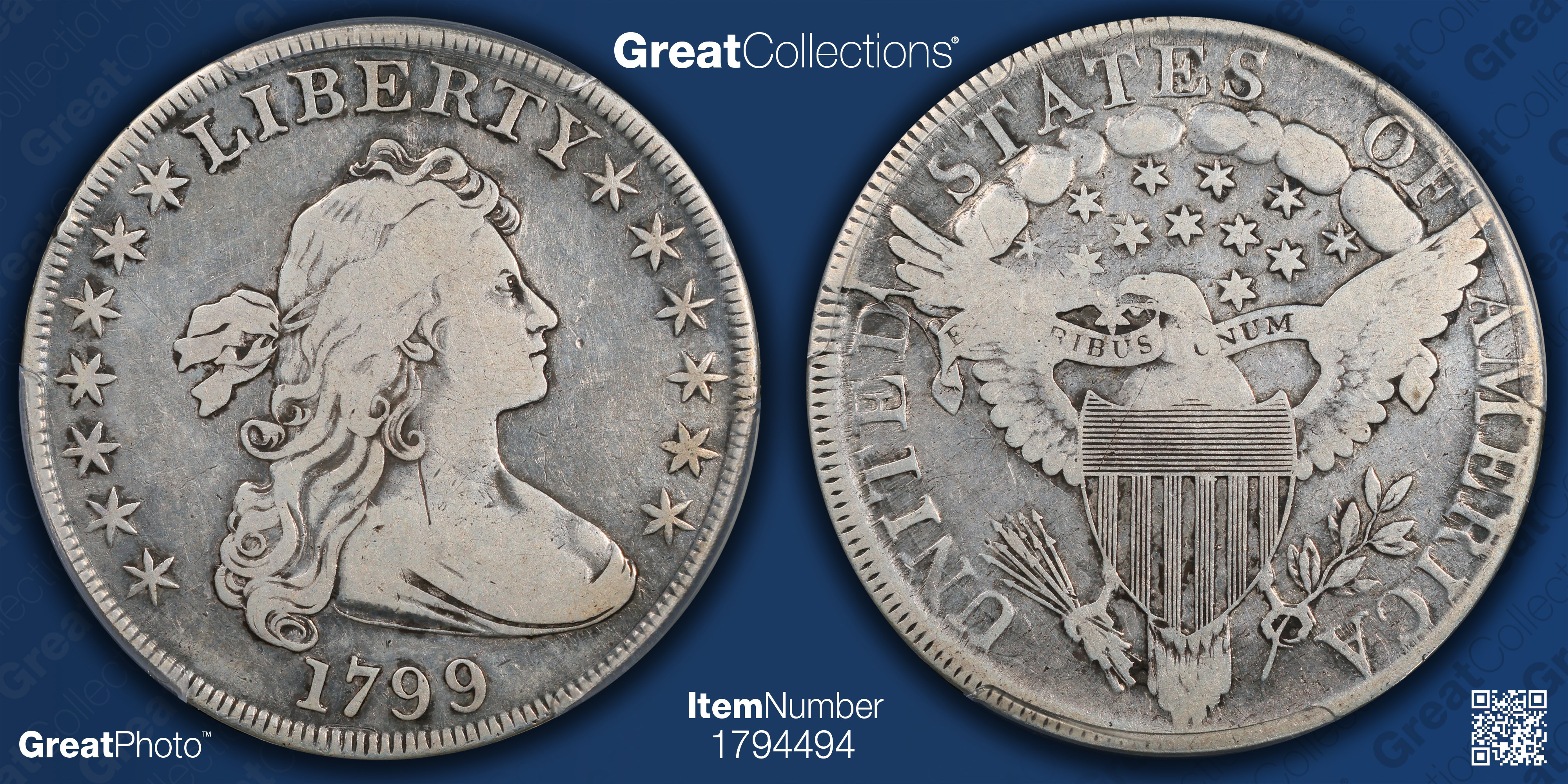 1799 Draped Bust Silver Dollar PCGS F-12 (Item 1794494