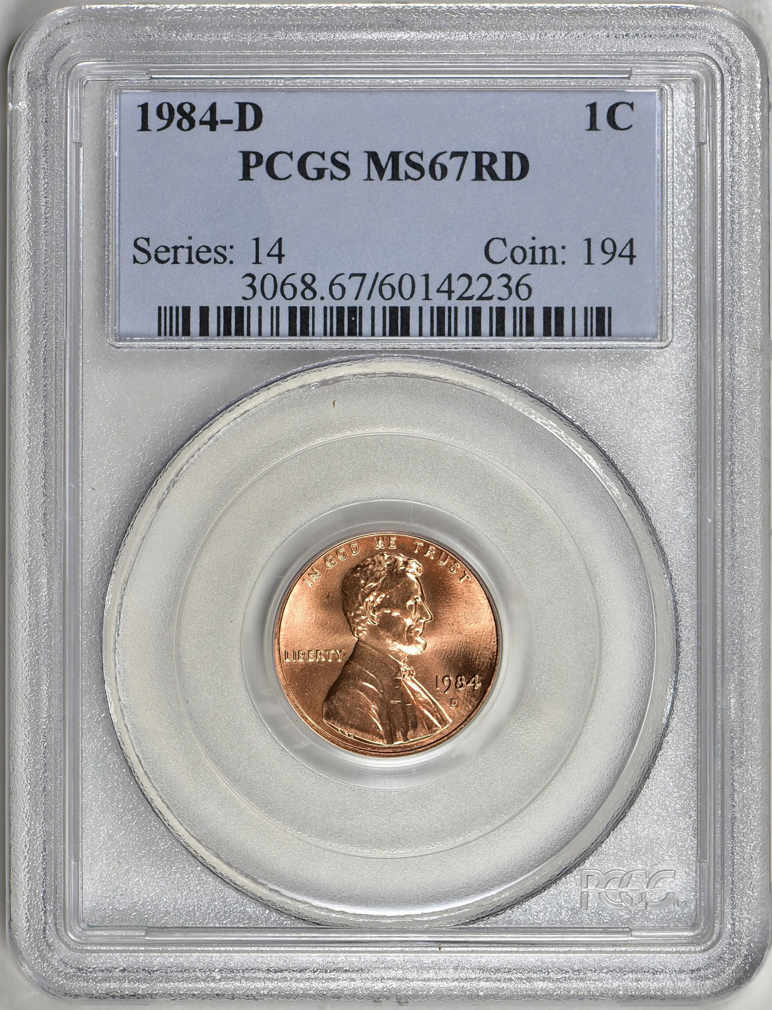 1984-D Lincoln Cent PCGS MS-67 RD (Item 1794530) | GreatCollections ...