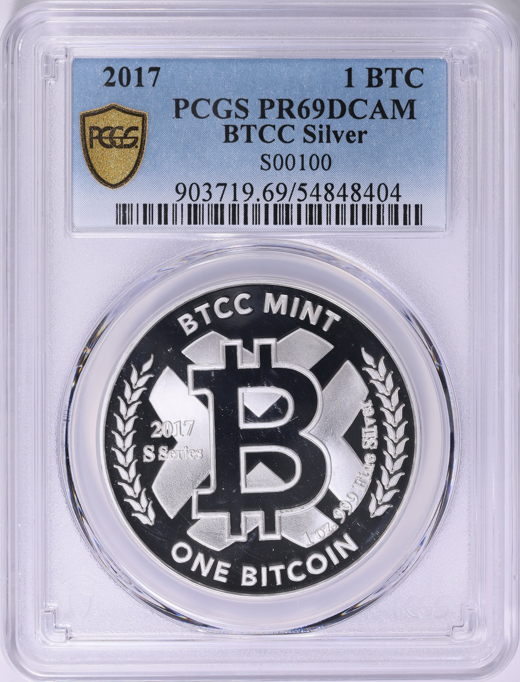 2017 1 BTC BTCC Mint S Series Silver Physical Bitcoin PCGS Proof-69 ...