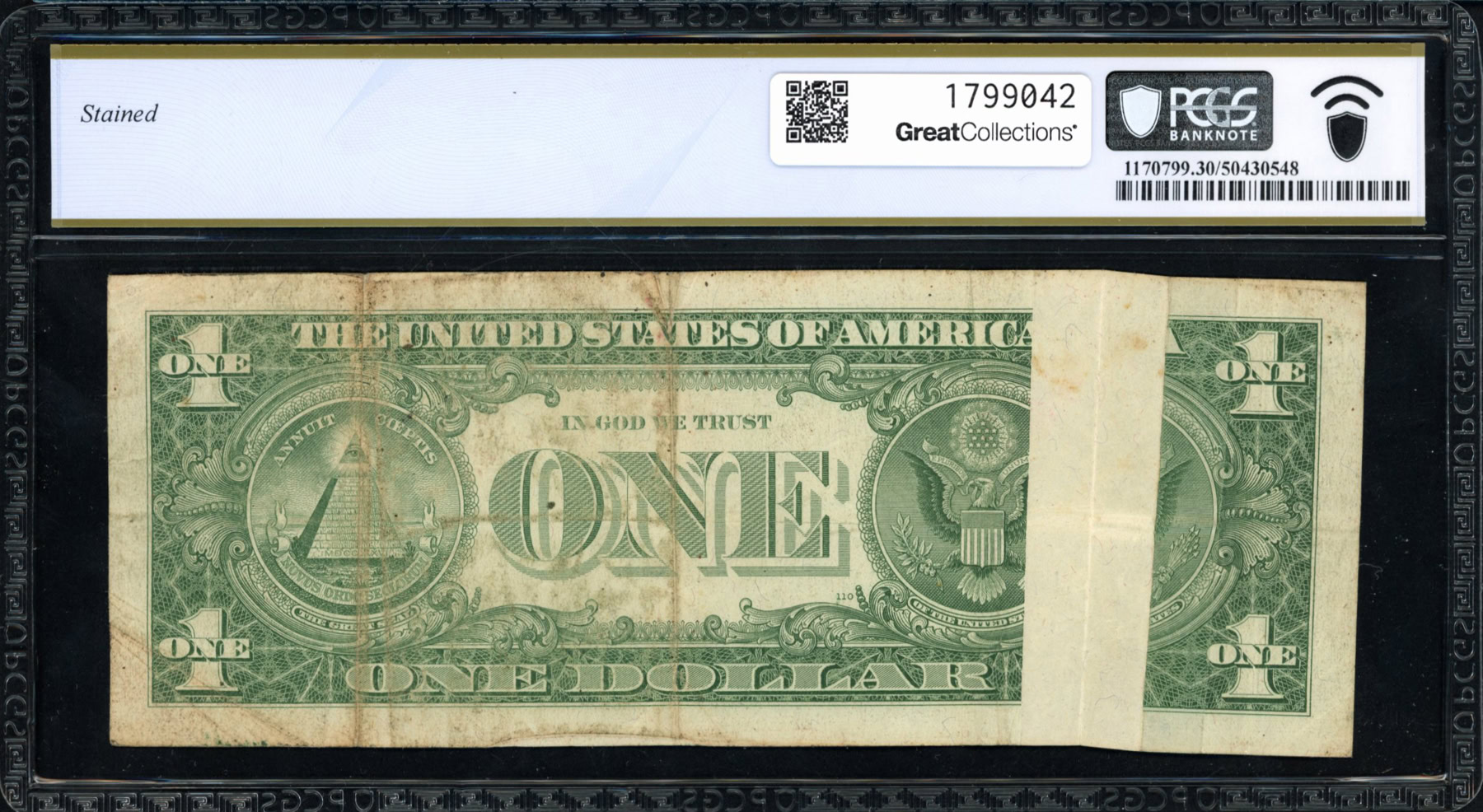 Fr 1619 (JA Block) 1957 $1 Silver Certificate Error Note Gutter Fold