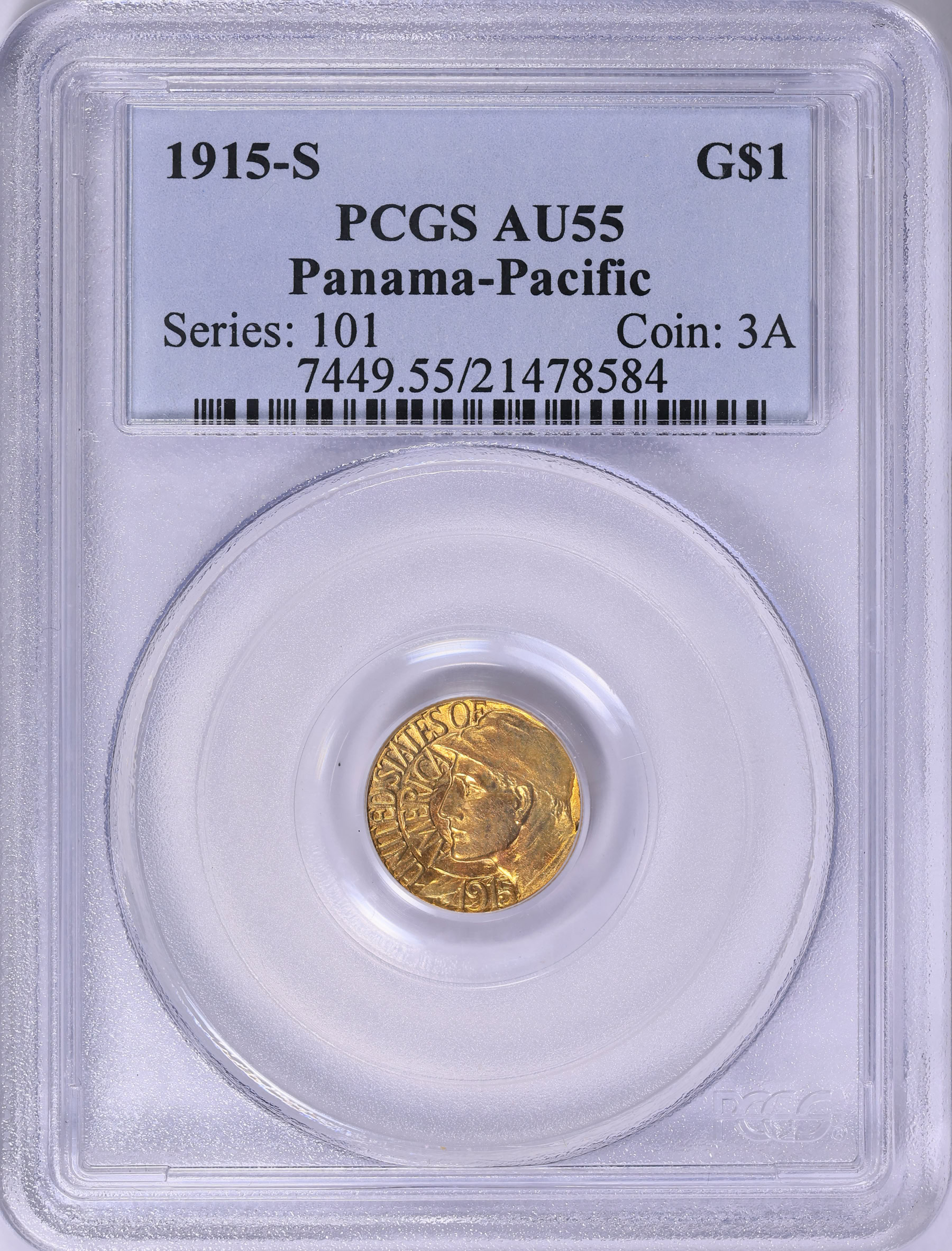 1915-S Panama-Pacific Exposition Gold Dollar PCGS AU-55 (Item