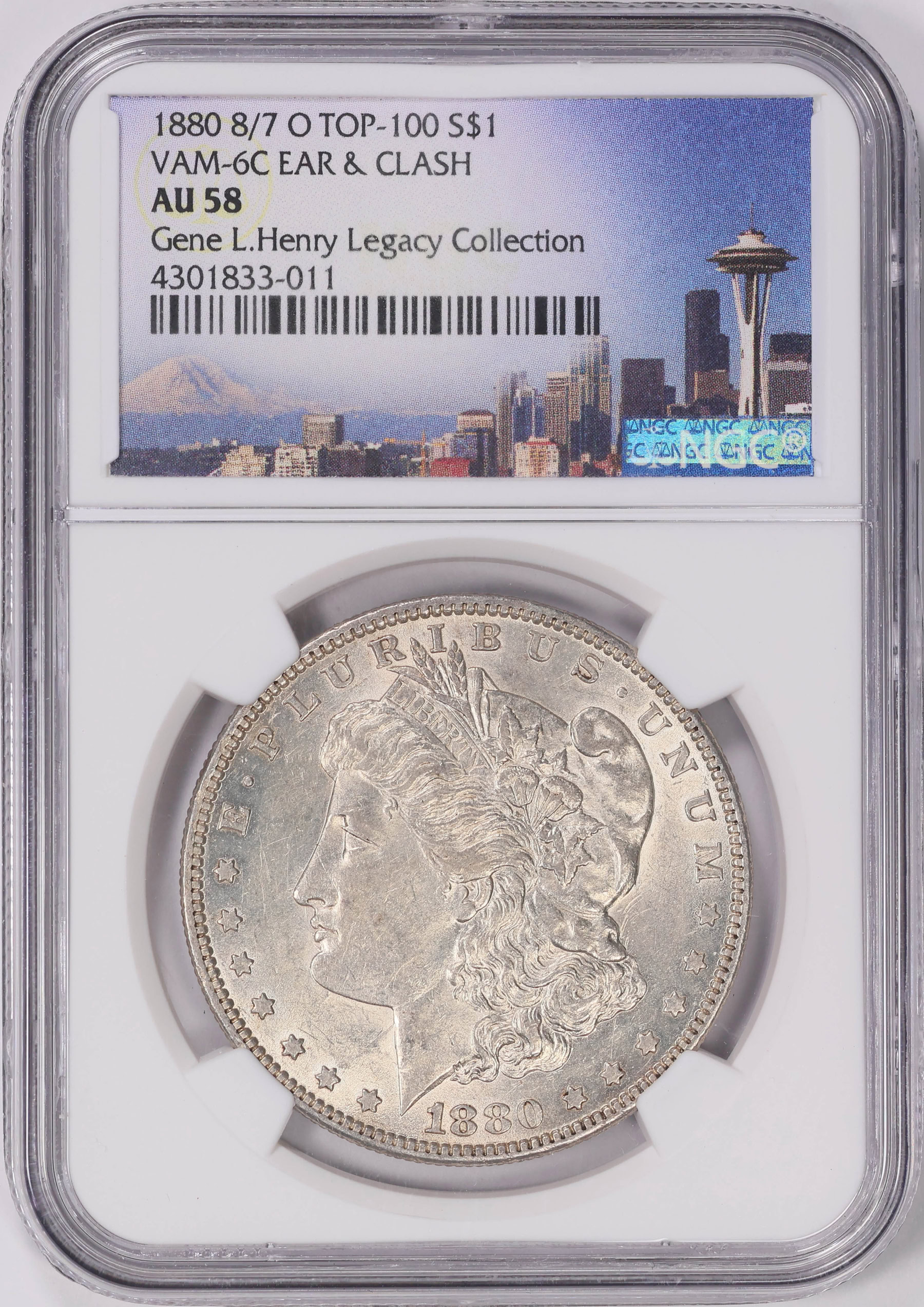 K*o様 アメリカ銀貨 1880-O Morgan Silver Dollar 8/7 Ear & Clash VAM-6C NGC AU-58 (Gene