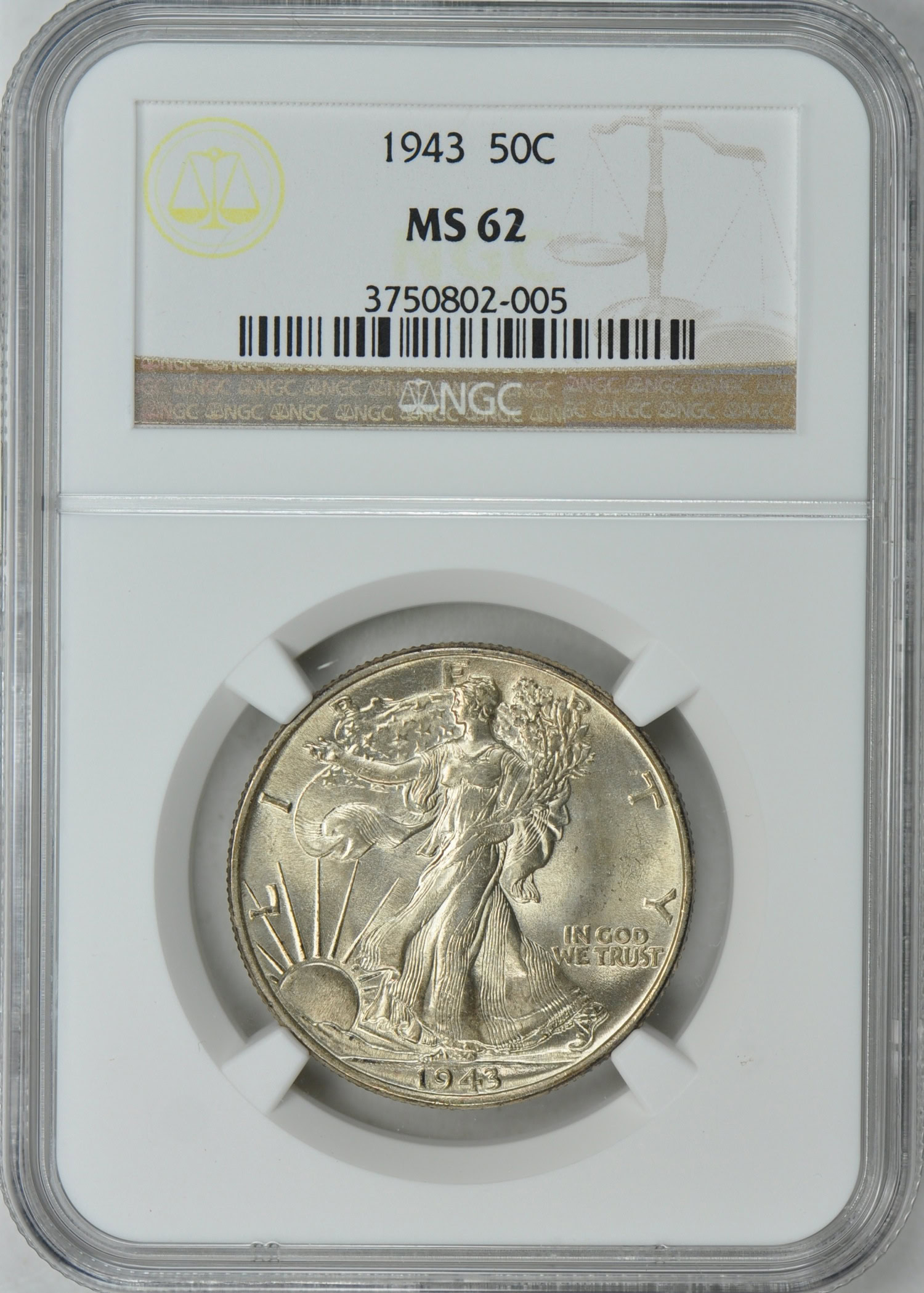 1943 Walking Liberty Half Dollar NGC MS-62 (Item 180048