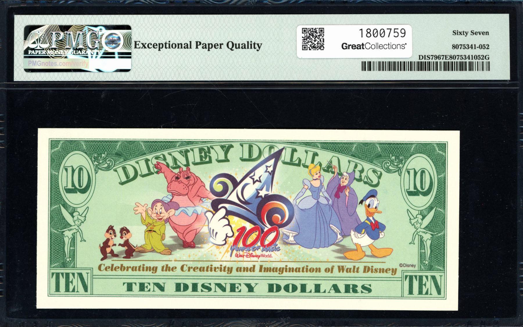 2002 Disneyland $10 Disney Dollar Tinkerbell / 100 Years of Magic
