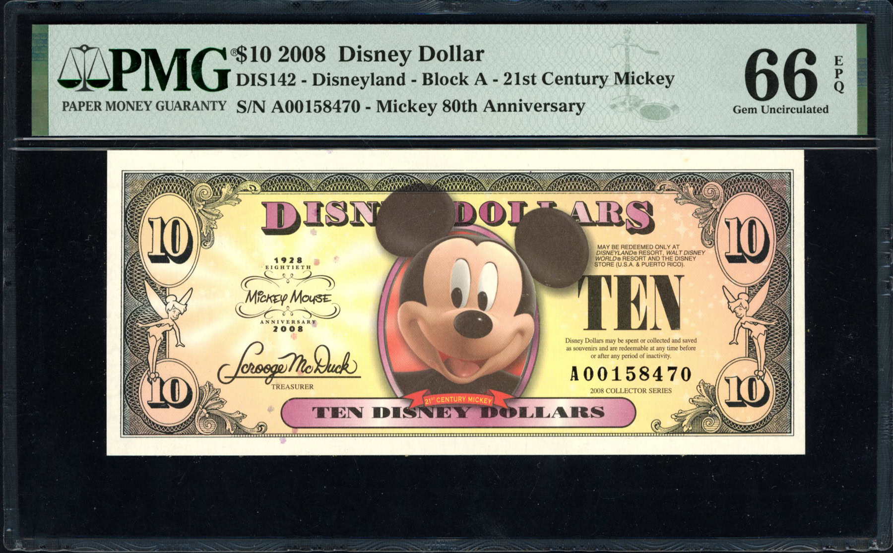 2008 Disneyland $10 Disney Dollar 21st Century Mickey / Mickey