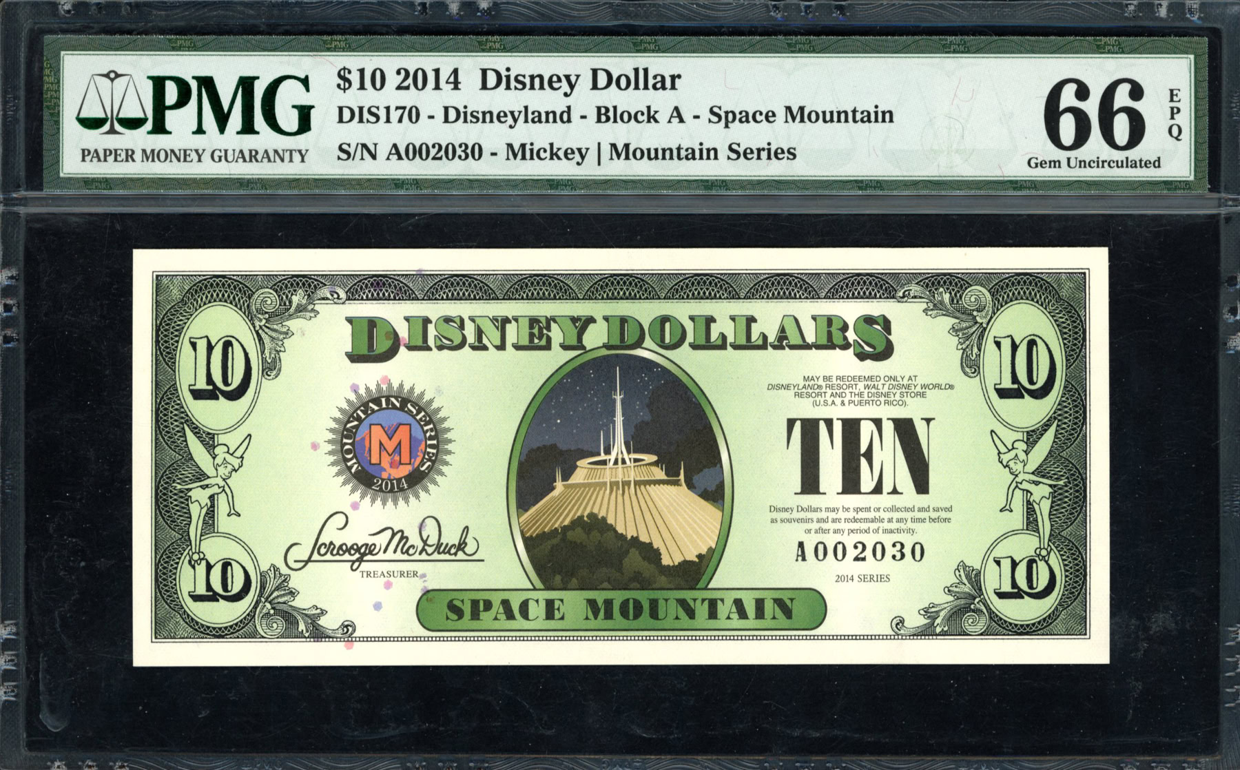 2014 Disneyland $10 Disney Dollar Space Mountain / Mickey