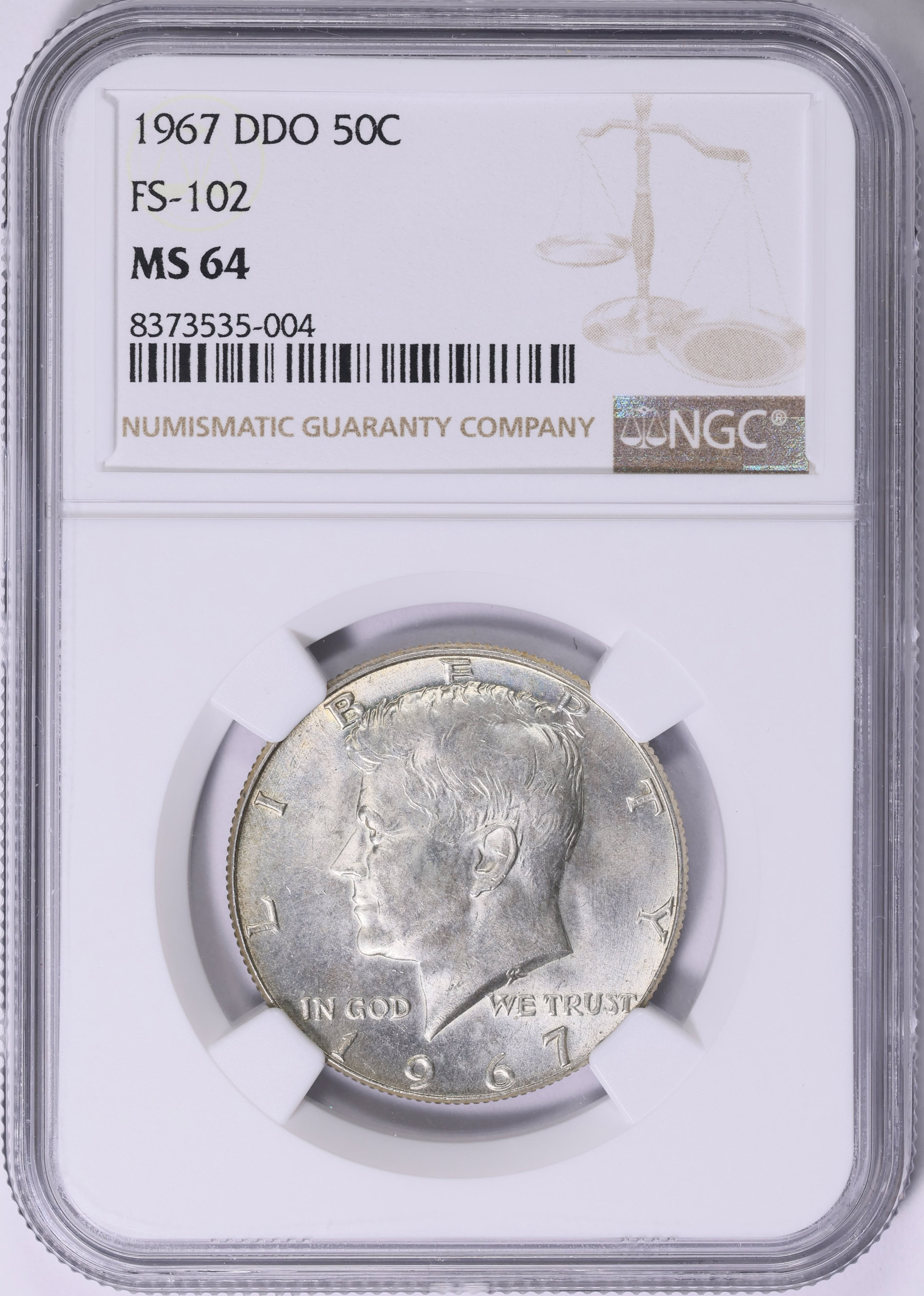 1967 Kennedy Half Dollar Doubled Die Obverse FS-102 NGC MS-64