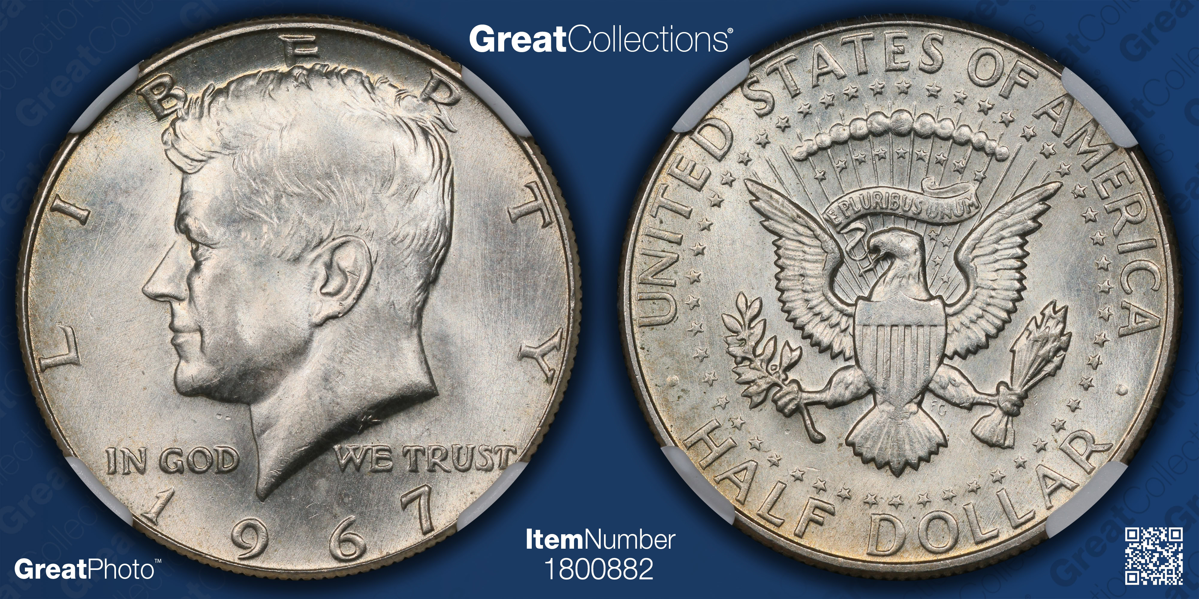 1967 Kennedy Half Dollar Doubled Die Obverse FS-102 NGC MS-64