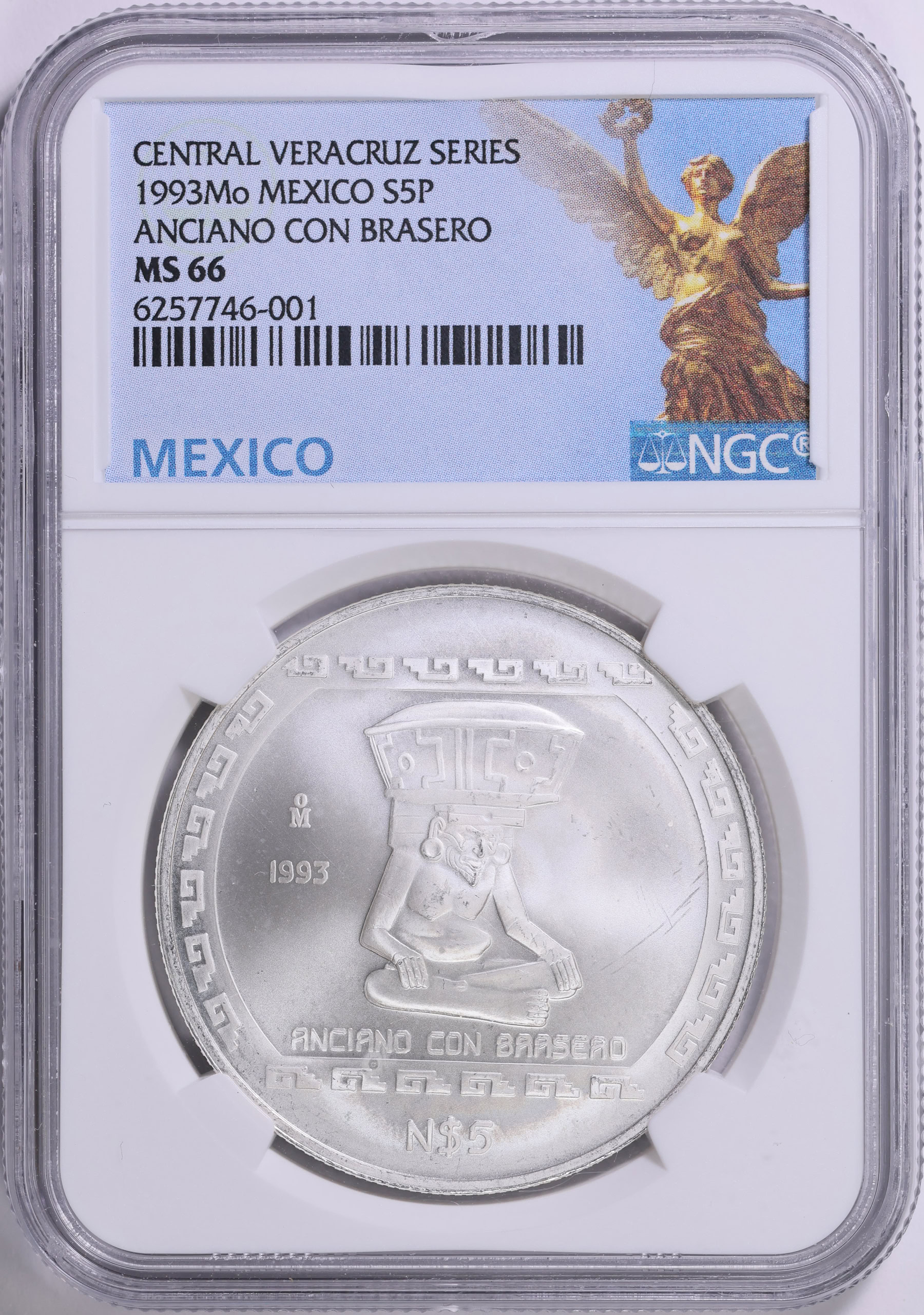 Mexico 1993-Mo Silver 5 Pesos Central Veracruz Series Anciano con