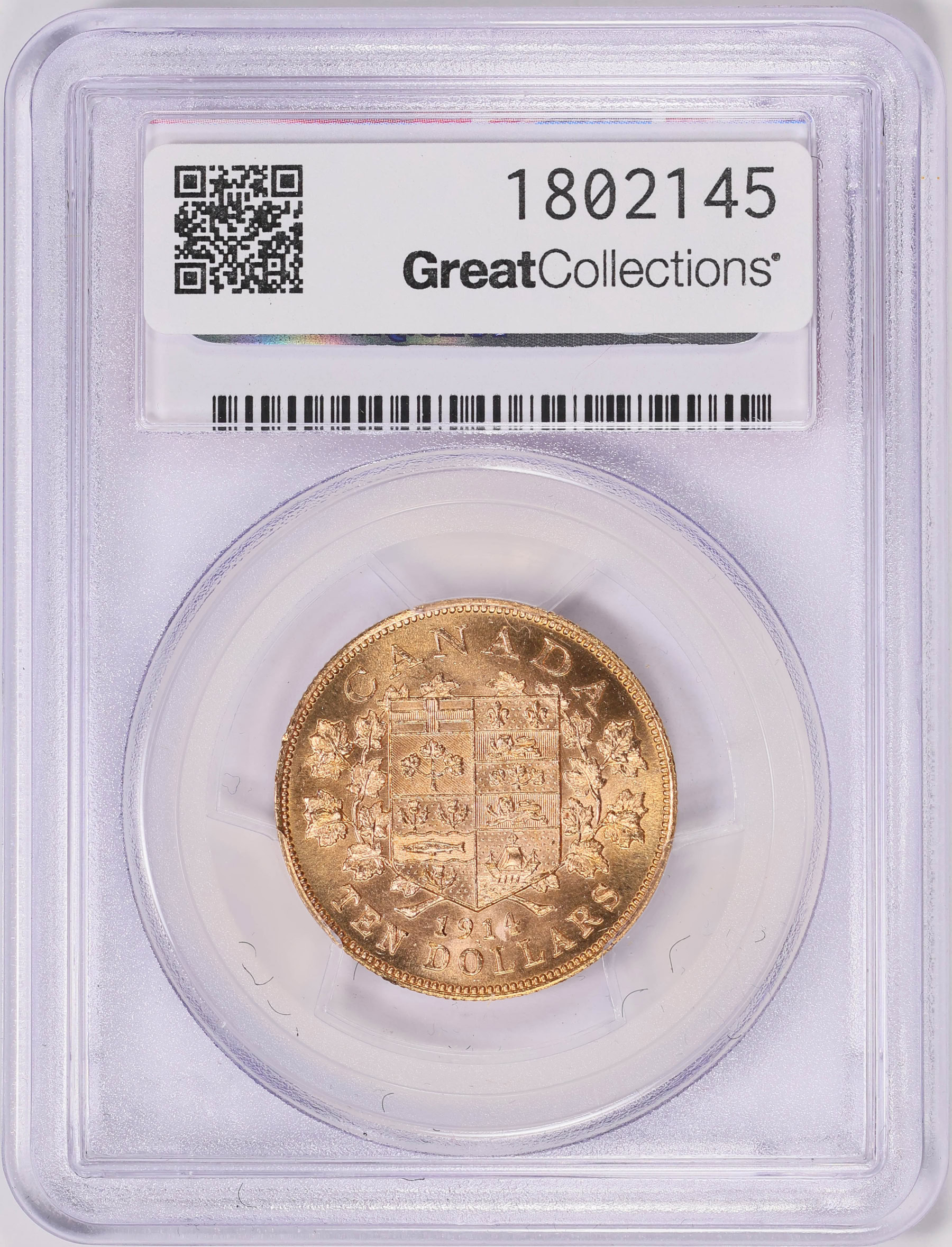 Canada 1914 Gold $10 KGV KM-27 PCGS MS-64 (AGW = 0.4838 Oz.) (Ex