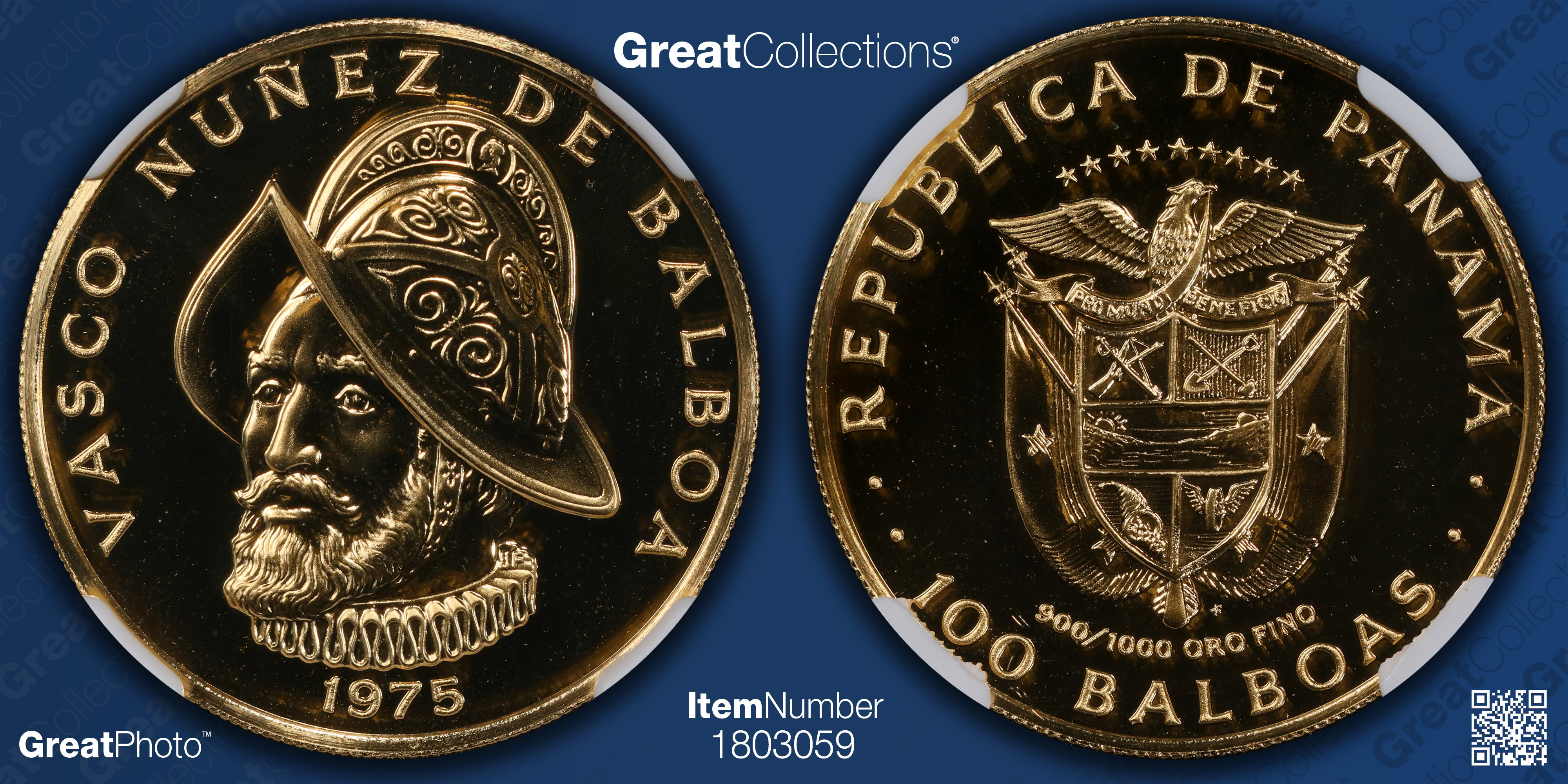Panama 1975-FM Gold 100 Balboas 500th Anniversary of Vasco Nunez de ...